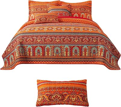 VAPUTAR Cotton Twin Size Bedspreads 68X86 Inch + Matching Pillowcases 20 X27 Inch + Waist Pillow Cover12X20 Inch