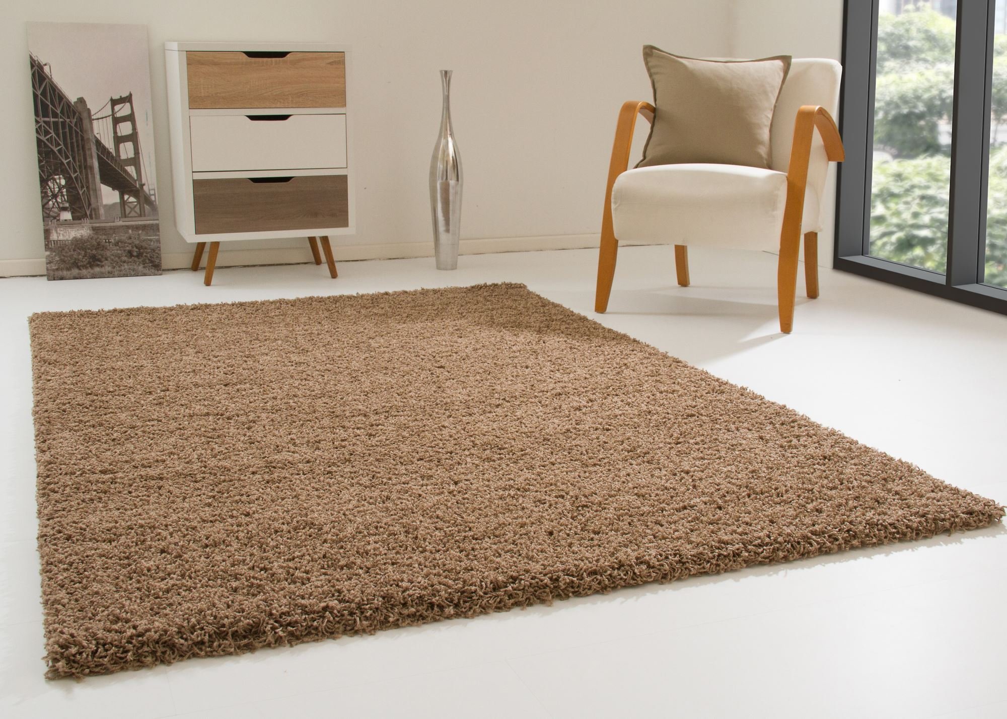SteffensmeierHappy XL Shag Pile Rug Deep Pile Rug in Cream / Beige, OEKO-TEX® Standard 100 Certified 65 x 130 cm, sand, 120x170 cm