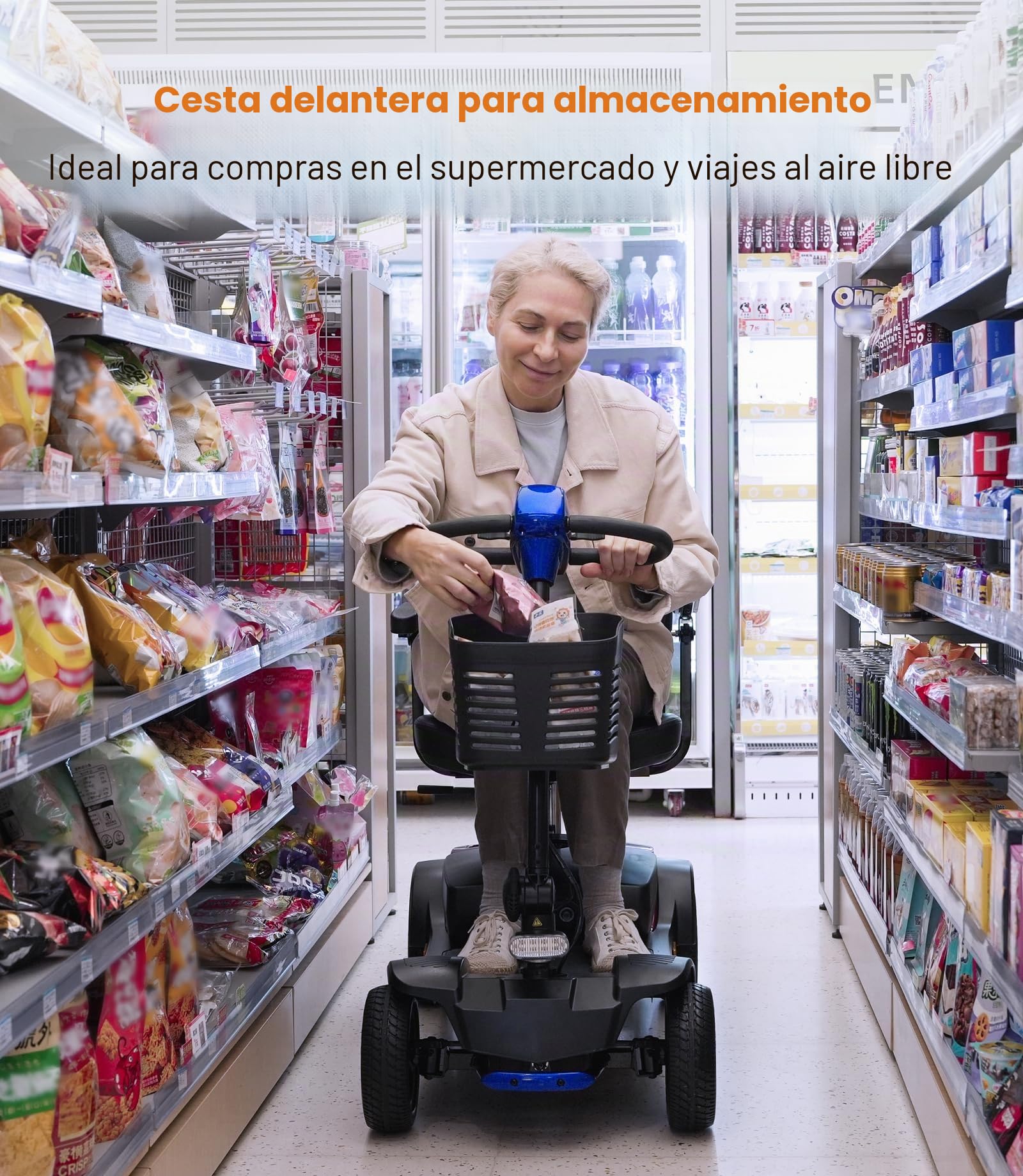VOCIC D51 Scooter de movilidad de 4 ruedas Estable 136KG,Movilidad scooter plegable para personas mayores de alcance de 15KM con Neumáticos Antipinchazos para todo terreno,apoyo 5 Años| Azul
