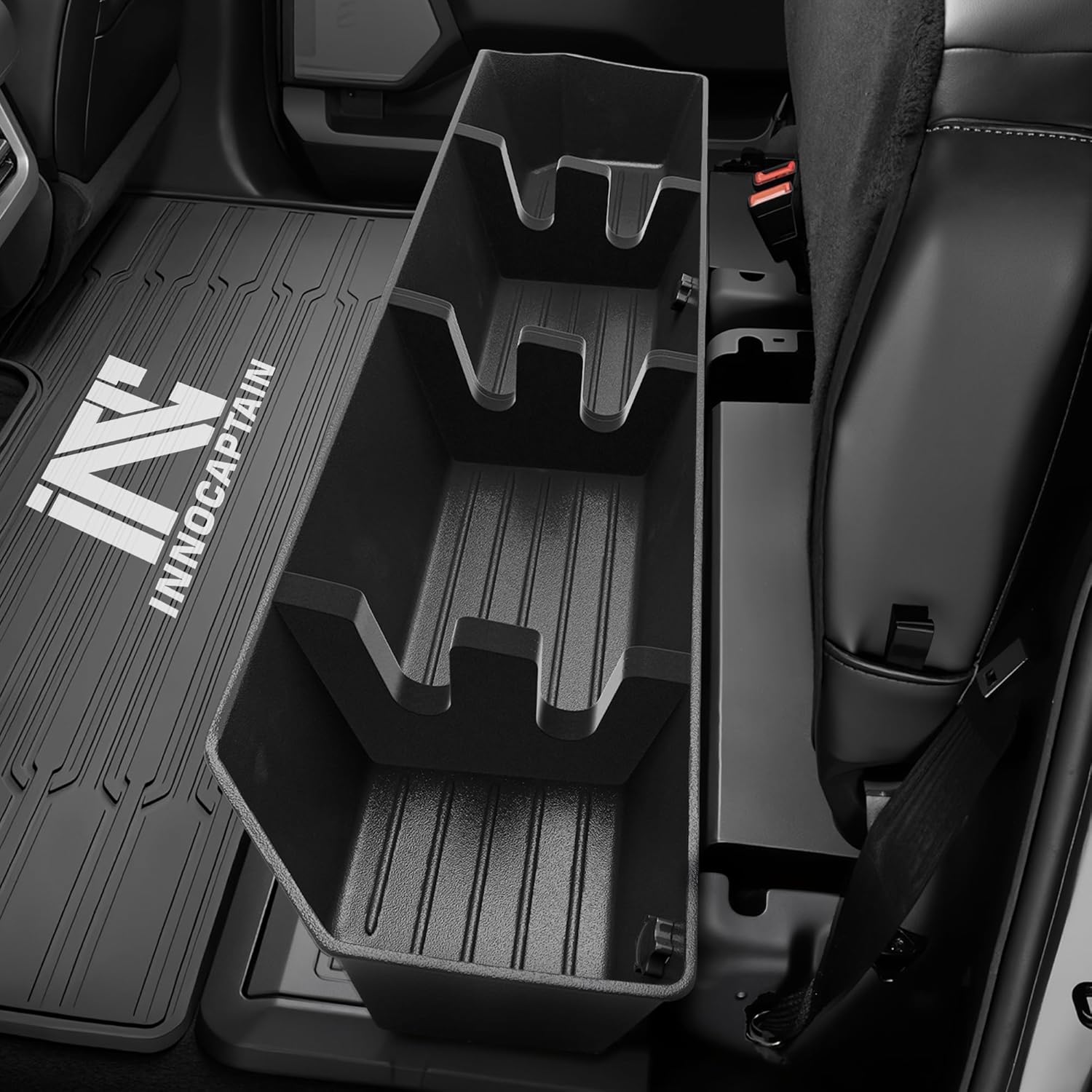 Rear Truck Underseat Storage Box, Fit 2017-2026 Ford F-250 F-350 Super Duty and 2015-2026 Ford F-150 SuperCrew Crew Cab Heavy Duty Rear Under Back Seat Box Organizer, Anti Slip