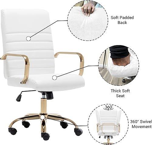 Miniatura 7 de BTEXPERT Silla ergonómica de cuero sintético ajustable para oficina en casa con acabado dorado, 23.5 pulgadas de profundidad x 22 pulgadas de ancho