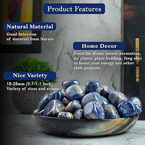 Vista 4 de BEZAVO Sodalite - Piedras pulidas a granel de 1 libra para relleno de jarrón, rocas fuentes, piedras preciosas curativas de Reiki, buena suerte
