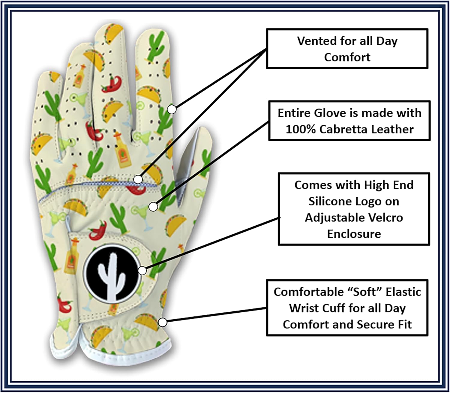 Taco Tequila Margarita Golf Gloves - Funny Men's Golf Glove 100% Cabretta Leather Left Right Hand Golfer Gag Gift Large Adult All Weather Grip
