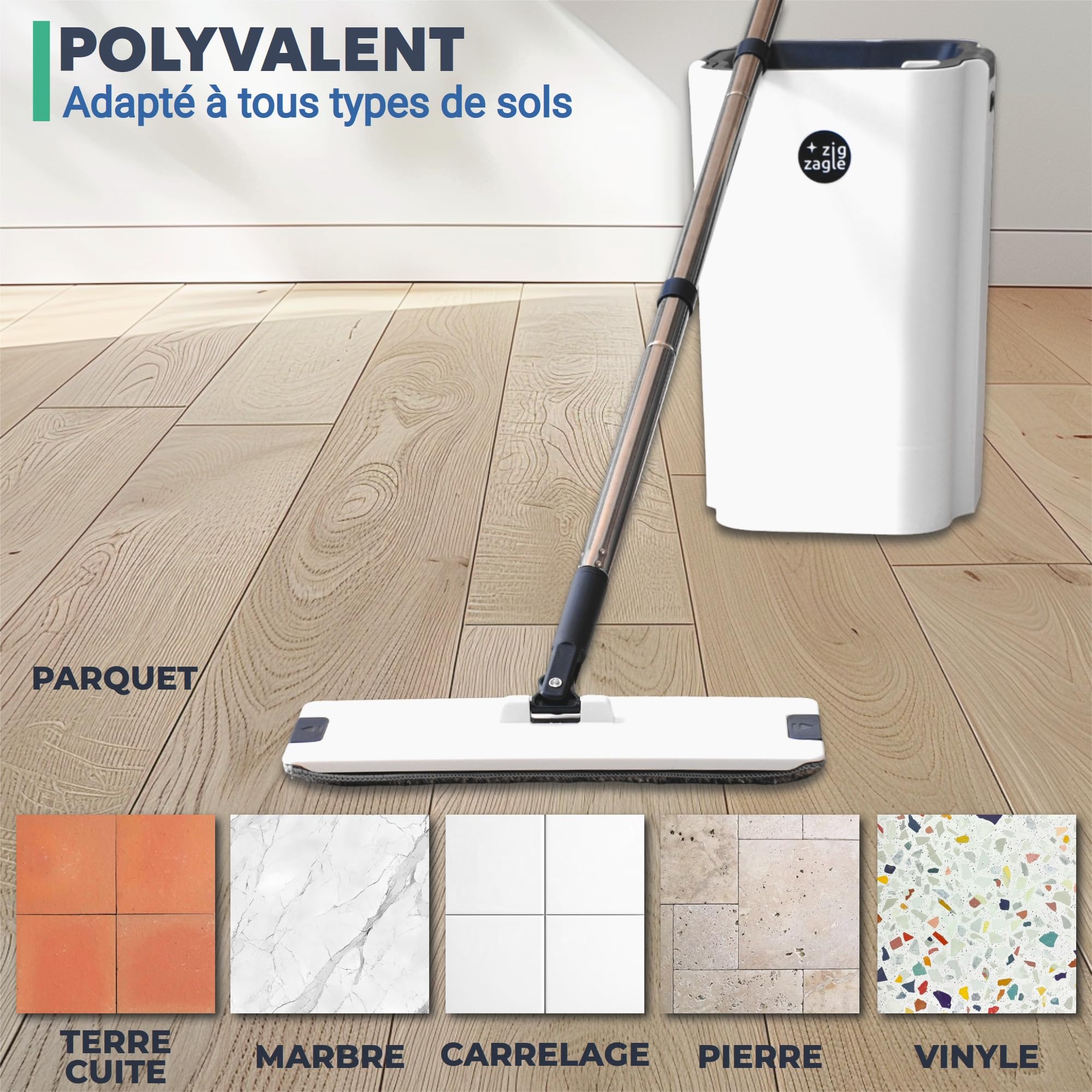 kit Seau et serpillière, Pure Water System, Separation Eau Propre/Sale, Ultra hygiénique, Nettoyage Facile, Compact, Balai Plat, serpillère Microfibre, autonettoyant, Seau essoreur