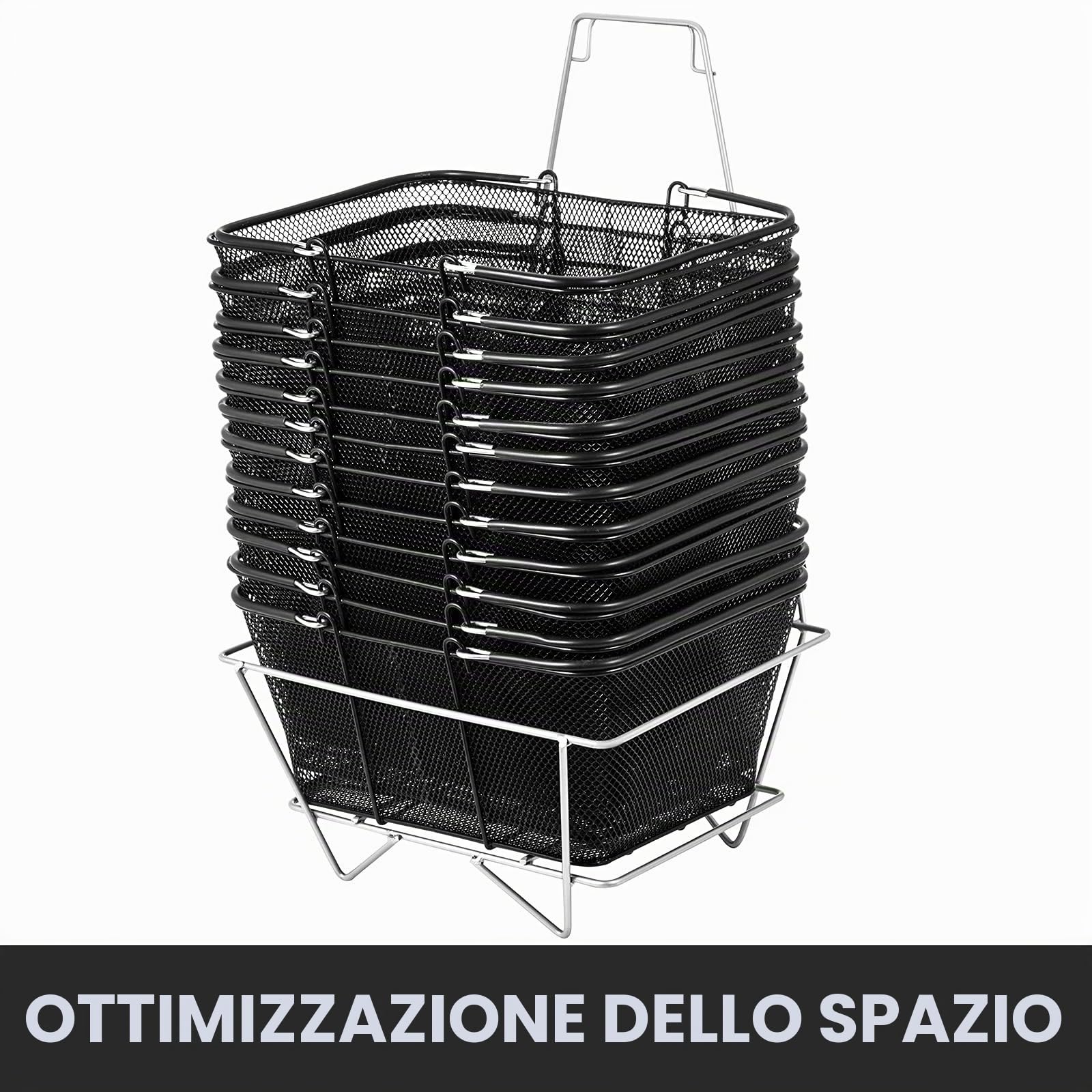 VEVOR 12 cestini per la spesa con manici, cestino per la spesa in metallo nero portatile, in rete metallica per supermercati, nero