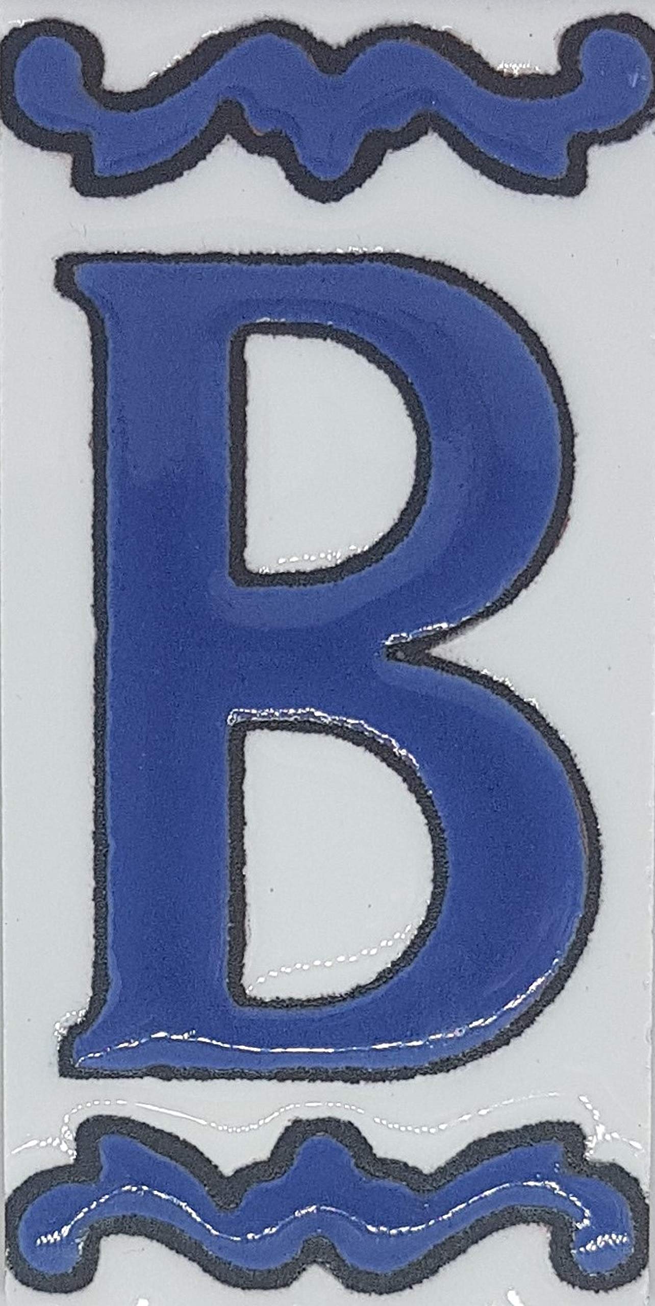House Numbers Ceramic Tiles, Letters & Frames, Spanish Blue Design, Tile Size: 10cmH x 5cmW, Number Frame Size: 2 to 13 Tile (Letter B)