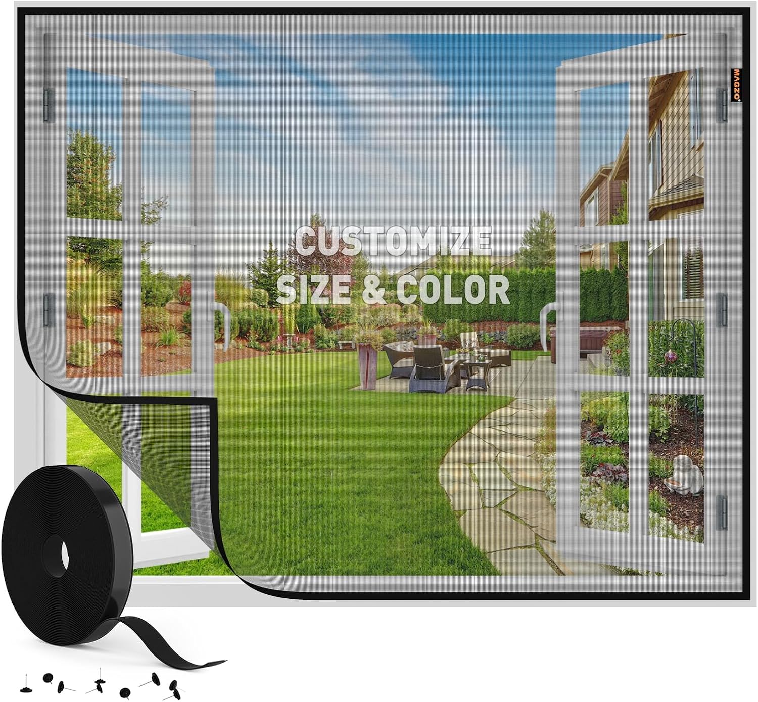 MAGZO Customized Window Screen Over 100" Width,Window Mesh Replacement with Sticky Hook & Loop