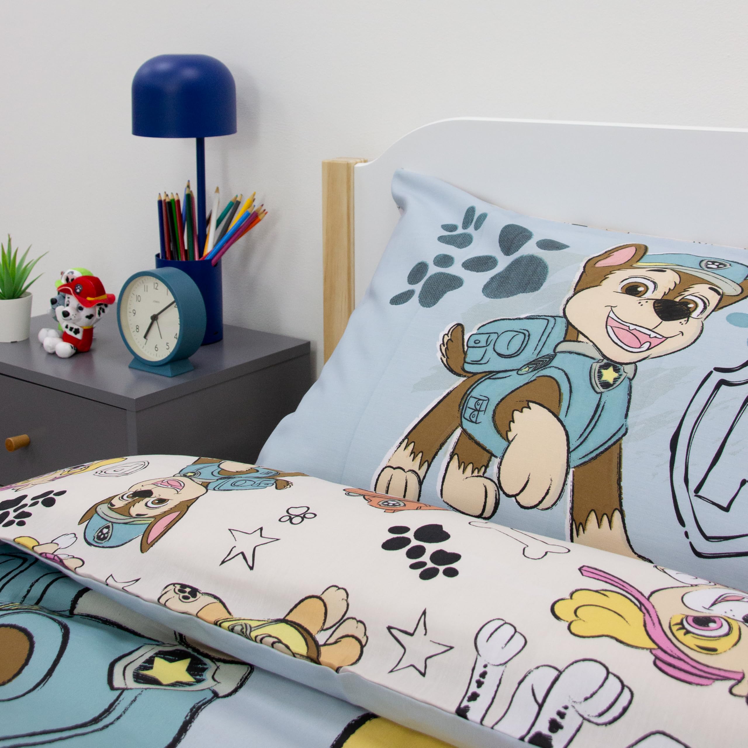 Paw Patrol offiziell Lizenziertes Skizzen-Design Einzelbettwäsche-Set | Wendbares 2-seitiges Hundebettzeug einschließlich passendem Kissenbezug | Perfekt für das Kinderzimmer | Polybaumwolle