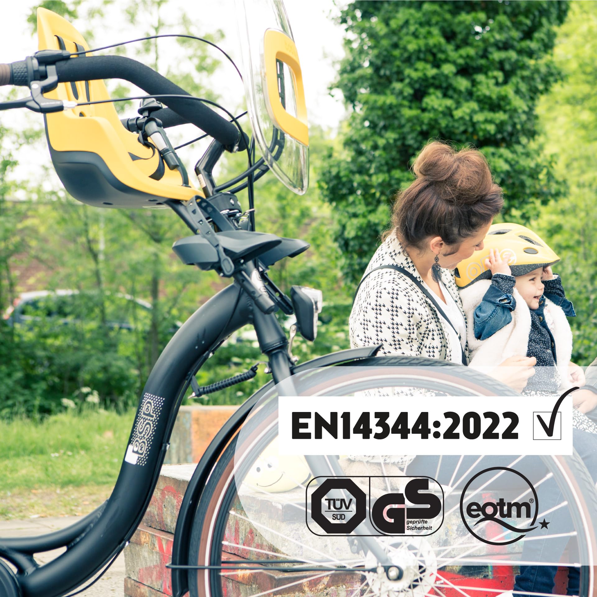 BOBIKE 8012000023 - Seggiolino anteriore ONE MINI per bicicletta con ruote da 26” a 29” adatto per bambini con un peso massimo di 15kg con attacco sul tubo di sterzo in colore Potente Senape