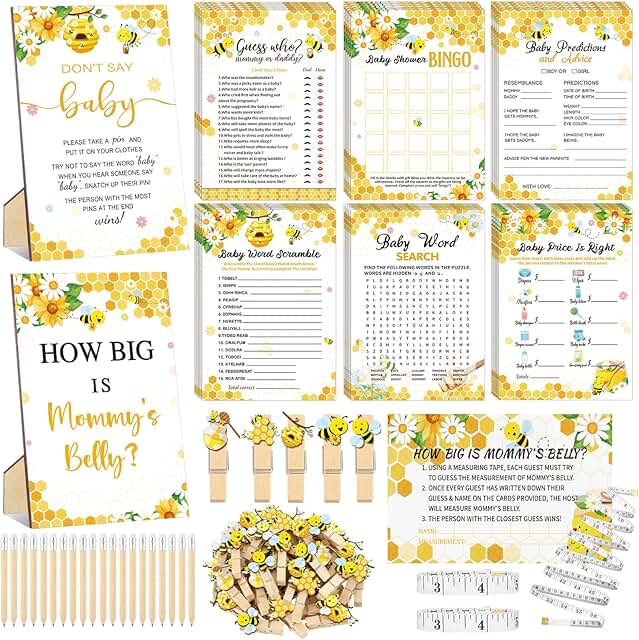 Funnymoom 426 Pcs Bee Baby Shower Games Set-8 Games, Includes Baby Showe...