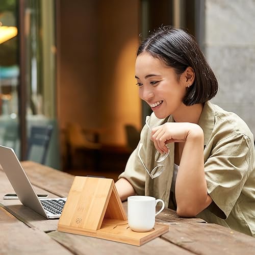 Miniatura 6 de Soporte triangular de bambú para libros, soporte plegable para libros, regalos para los amantes de los libros, valet de lectura de rincón de libros