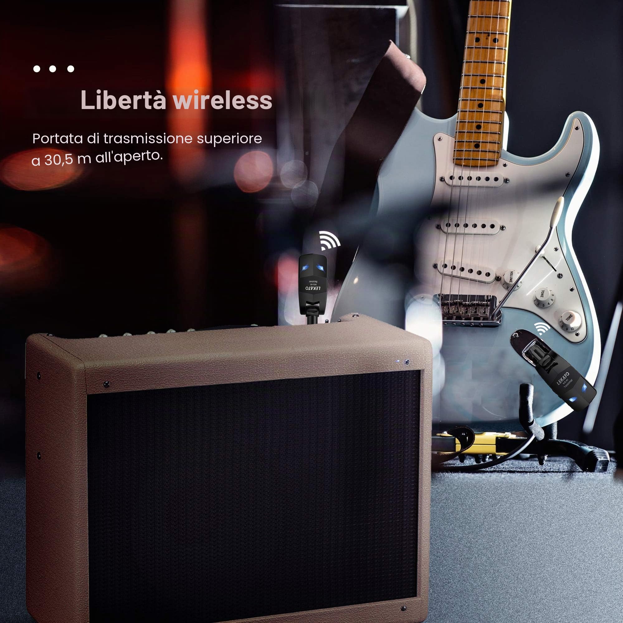 LEKATO Ricevitore Trasmettitore Wireless per Chitarra 2.4GHz Cavo per Chitarra Runtime 8H Dispositivo Wireless Ricaricabile per Basso Digitale per Basso(WS80)