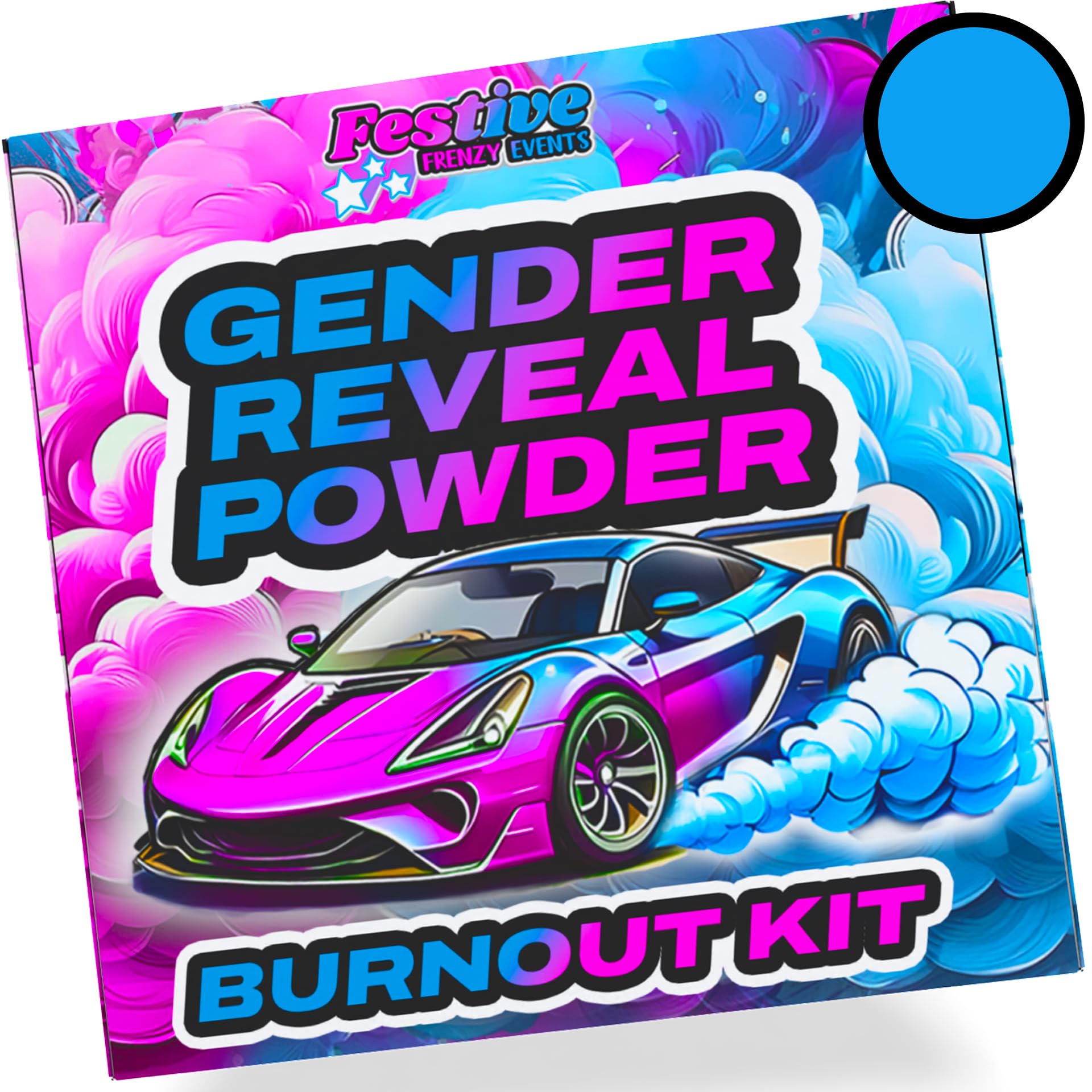 Blackout Gender Reveal Burnout Kit 2 x 2lb Powder + 40 Stickers & 2 Ribbons - Suitable for Cars, Trucks & Motorcycles (4lbs of BLUE Powder)