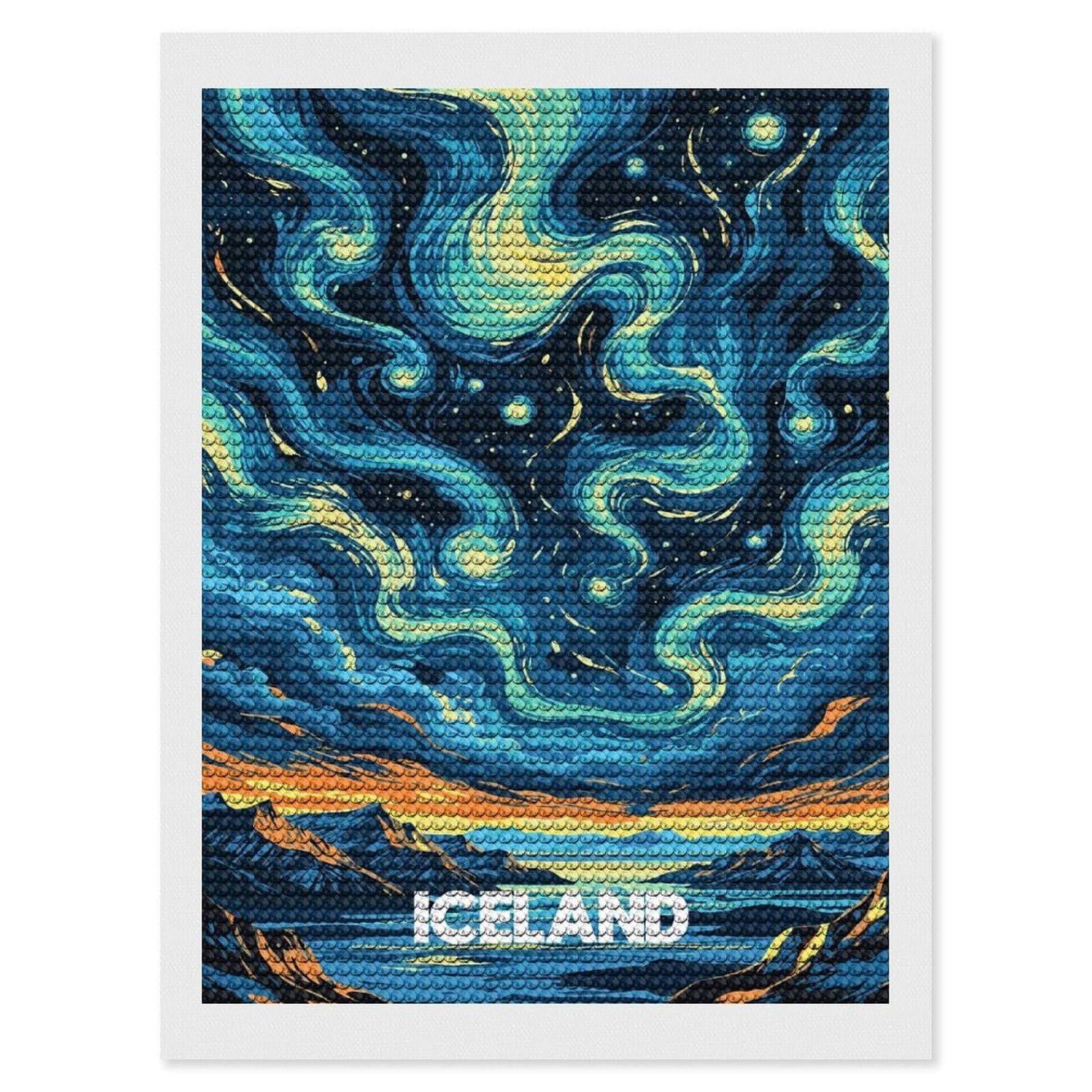 Junmoney Iceland Landscape with Starry Sky Diamond Art Kit 12"x16", Creative Leisure Activity, Complete Accessories, Vintage Style Decor, for Women