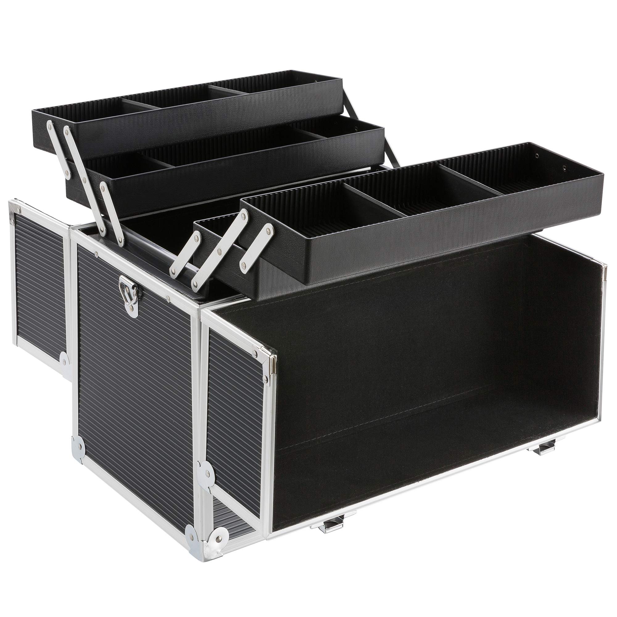 Arebos Kosmetikkoffer 26L Aluminium 13 Fächer ausklappbare Etagen 39x36x23 cm Schwarz