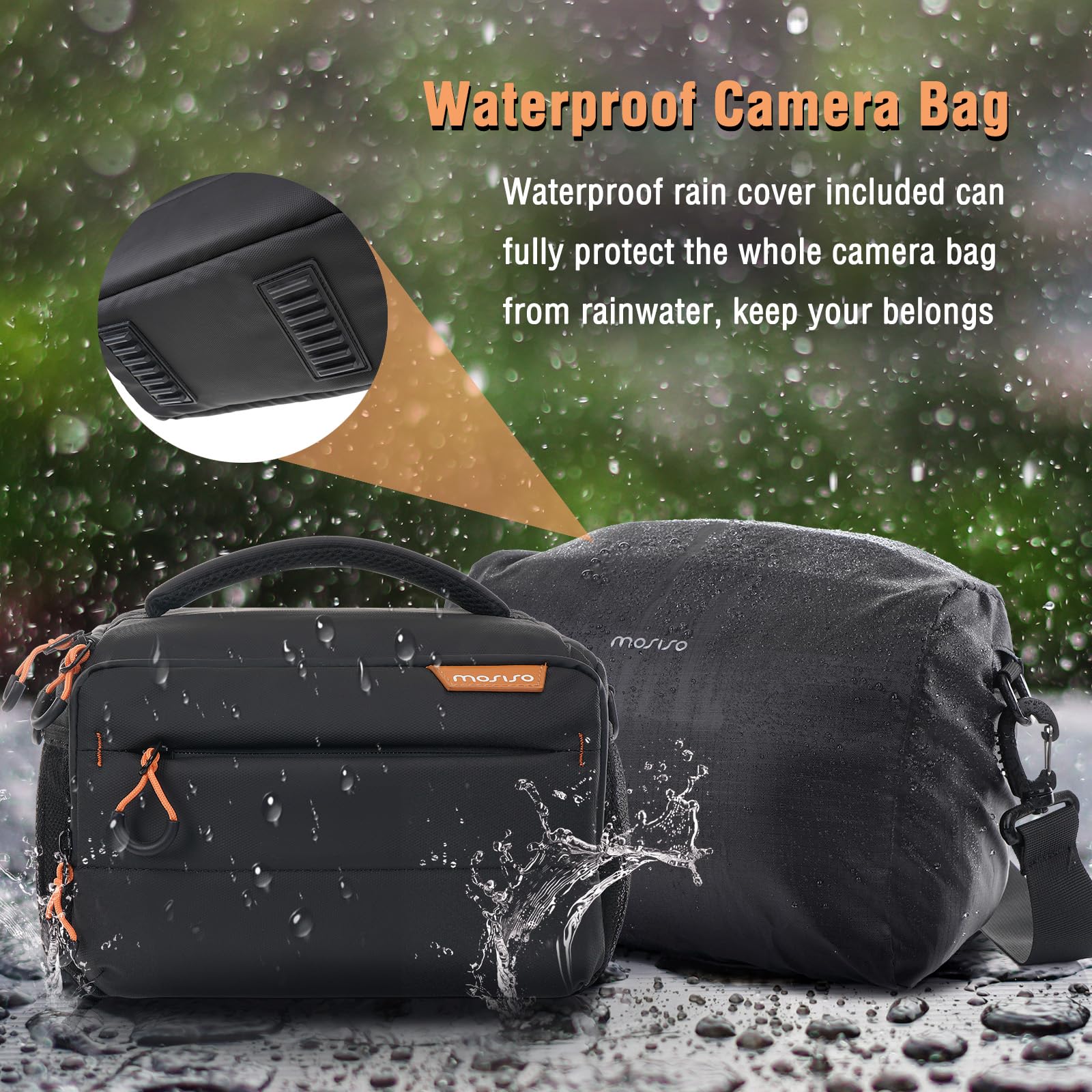 MOSISO Borsa Fotocamera,Piccola Custodia Fotocamera per Fotografi,Borse Imbottita a Tracolla Compatte per DSLR/SLR/Mirrorless Impermeabile con Copertura Antipioggia per Canon/Nikon/Sony,Nero