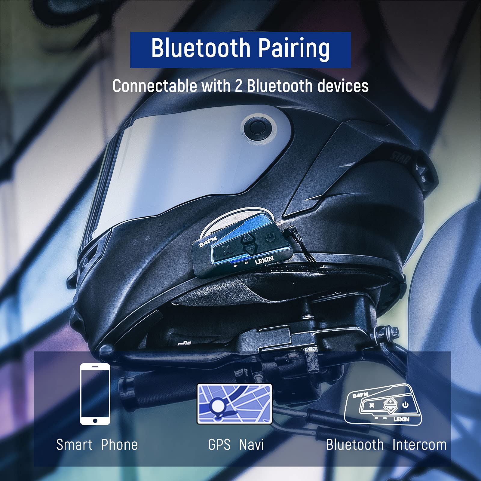 LEXIN 2pcs B4FM Motorbike With FM Radio, Helmet Bluetooth