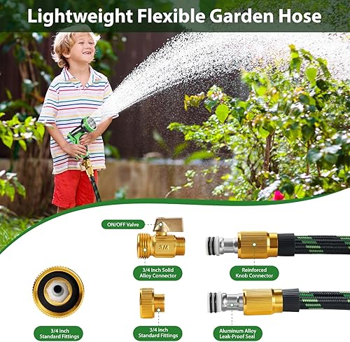 Miniatura 3 de Manguera de jardín flexible y ligera de 100 pies, manguera de agua no expandible con boquilla rociadora de 10 funciones para patio, exteriores,