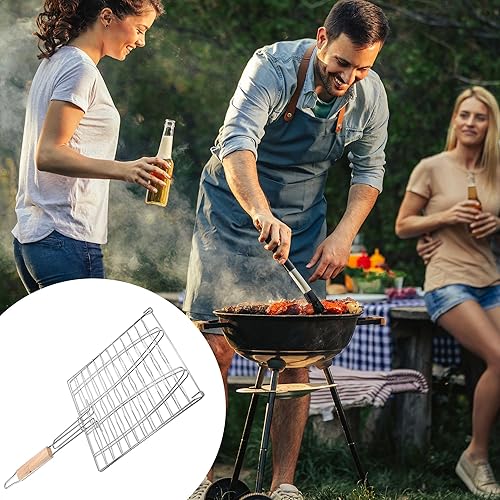 Miniatura 5 de uxcell Cesta para parrilla de acero inoxidable, plegable, portátil, con asa, para parrilla de pescado al aire libre, verduras, camarones, carne,