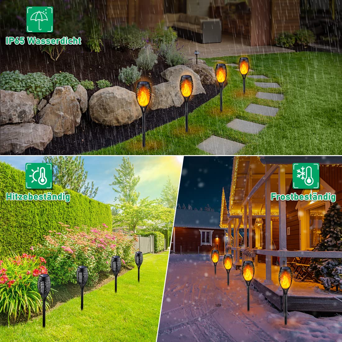 Solarfackeln für Außen Flackernd, 6Stück Solarlampen für Außen Garten, Gartenfackeln Solarleuchten für Außen, LED Gartenbeleuchtung Solar Gartenleuchten, Gartenlampen Solar für Garten Deko
