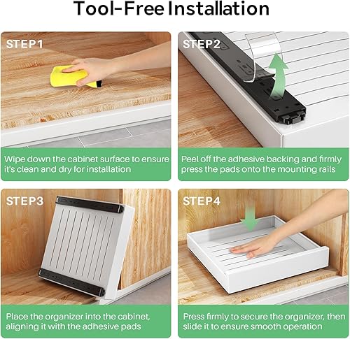 Miniatura 6 de Organizador de gabinete extraíble, 21 pulgadas de profundidad, organizador de cajones deslizantes para armarios de cocina, organizadores debajo del
