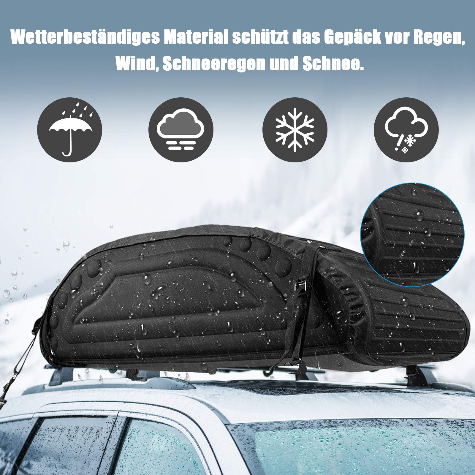 RELAX4LIFE Faltbarer Auto Dachkoffer mit großem Stauraum, wasserdicht tragbare Dachboxen, für Jeeps, SUV, Dachgepäckträger Tasche, ideal für Reisen und Gepäcktransport, Schwarz