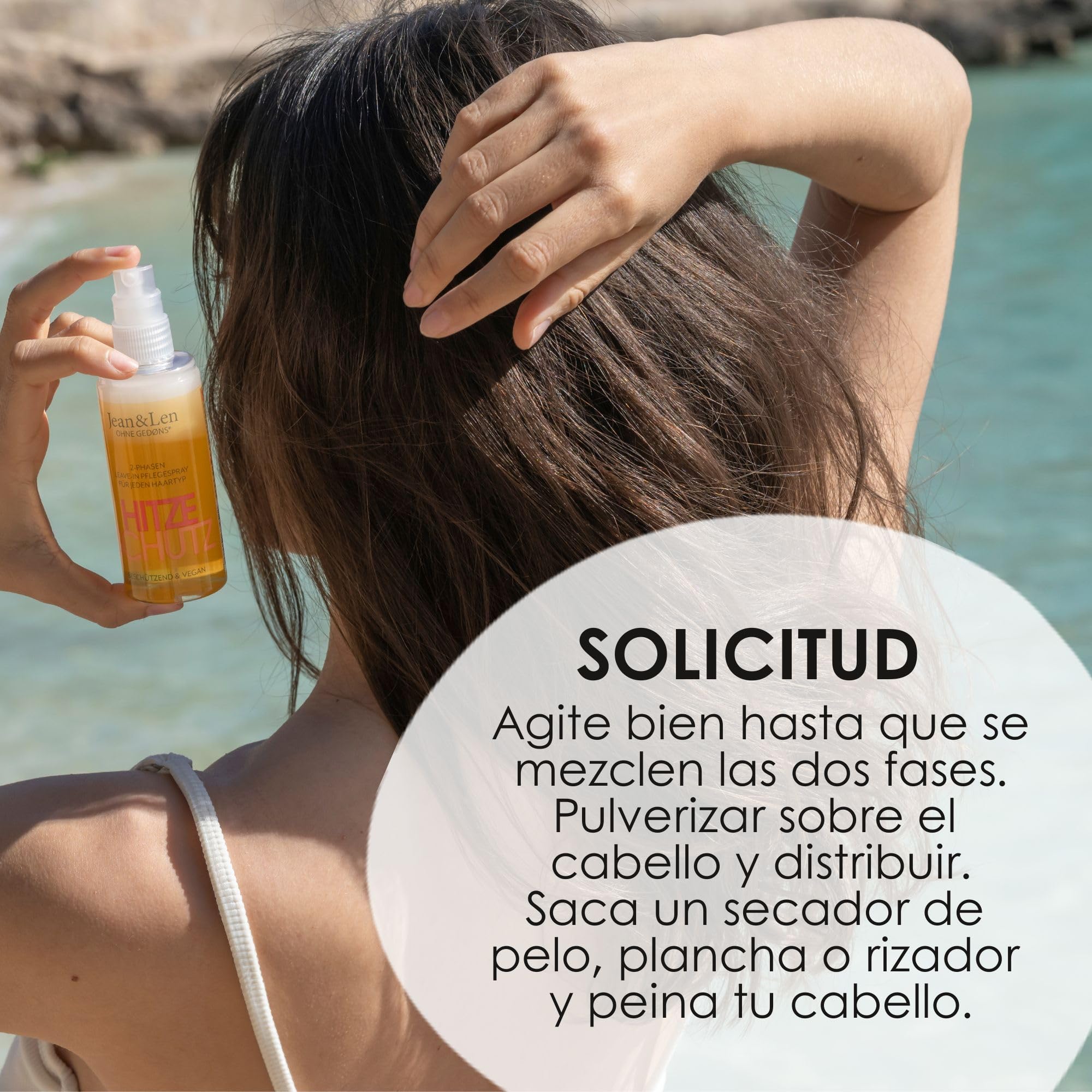 Jean & Len Spray protector del calor bifásico Leave-In, para todo cabello, protege del calor hasta 220 °C, fórmula anti-frizz, Heat Protection Spray, sin parabenos ni siliconas, vegano, 100 ml