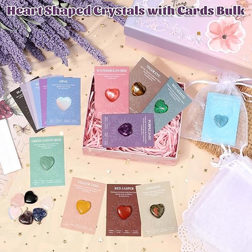 Miniatura 2 de 15 cristales de corazón y piedras curativas a granel, piedras preciosas pulidas naturales en forma de corazón de 0.8 pulgadas con tarjetas de
