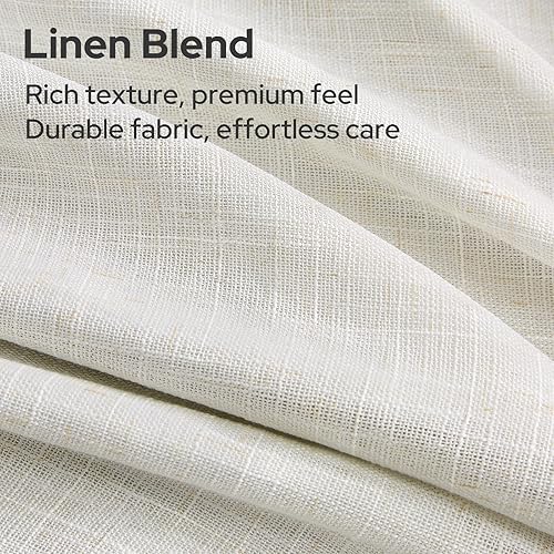 Miniatura 4 de HOMEIDEAS Cortinas plisadas de color blanco marfil, 100% opacas, mezcla de lino, aislamiento térmico de lujo, con ganchos ajustables, para sala de