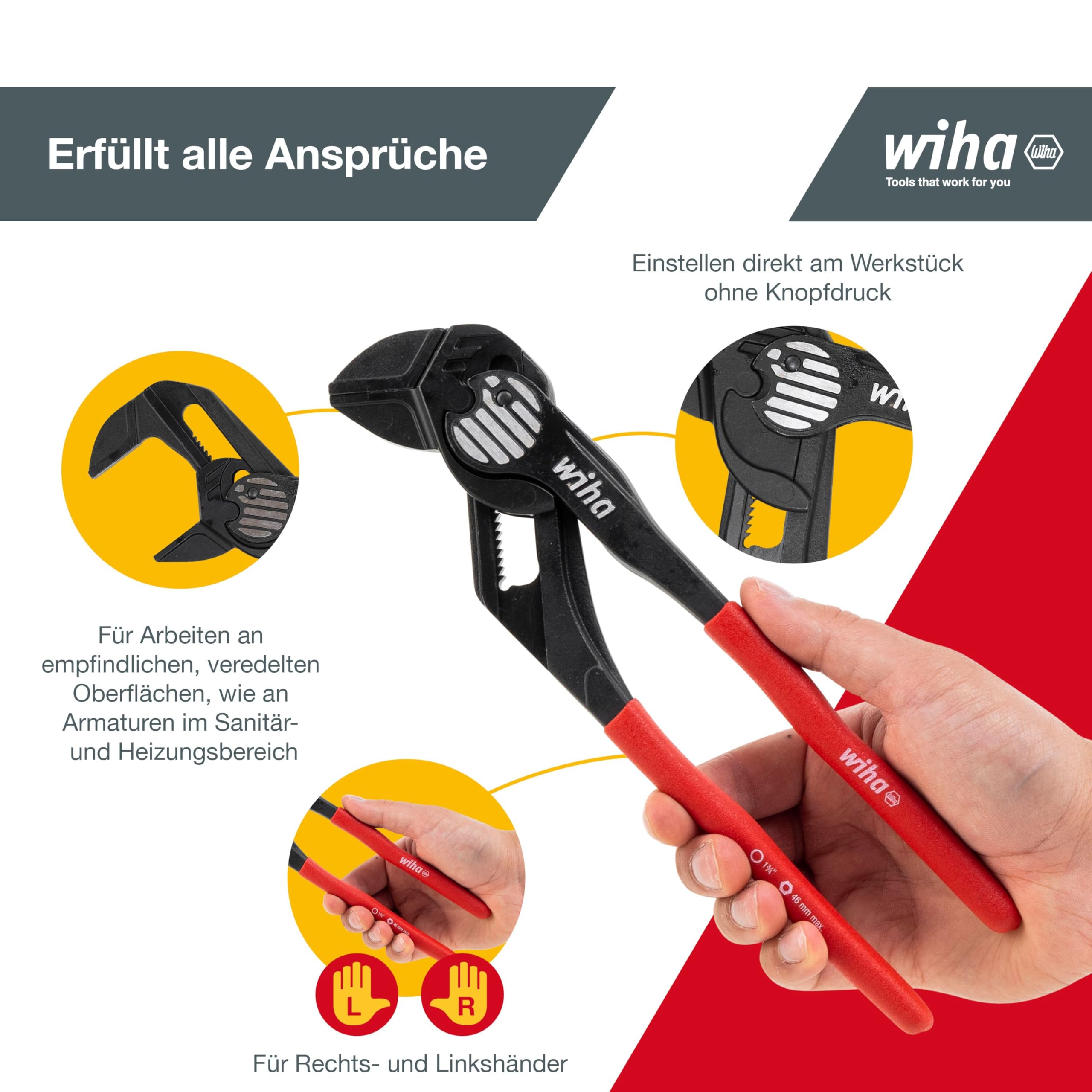 Wiha Zangenschlüssel Classic (40923) I knopflose Zange mit Ratschenprinzip 250mm I bis zu 10 fache Handkraftverstärkung