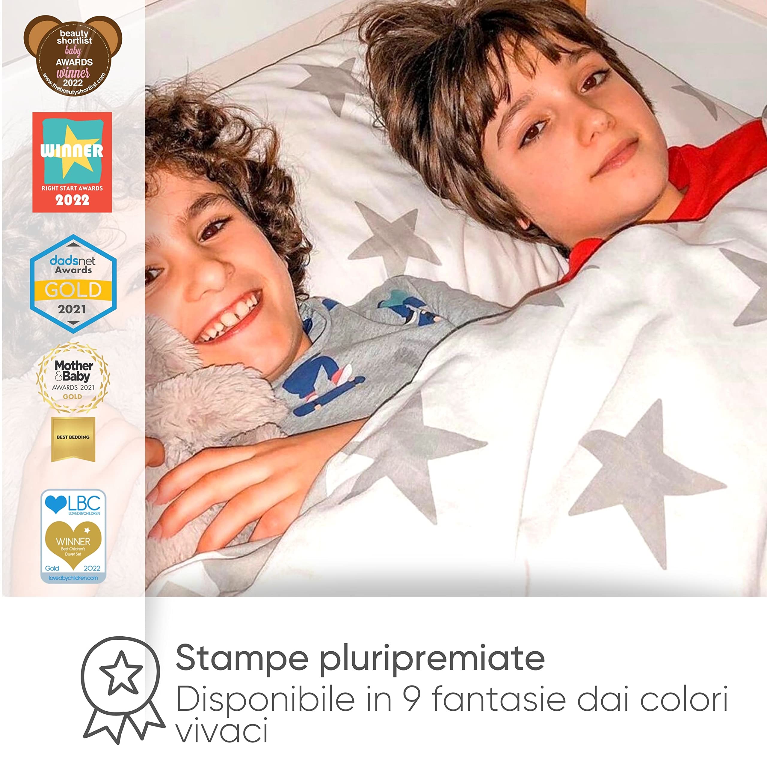 Bloomsbury Mill - Set Copripiumino Singolo Bambino e Bambina - Grigio & Bianco Stelle - Lenzuola Letto Singolo Reversibile - Set di Biancheria da Letto per Bambini - 135x200cm e Federe