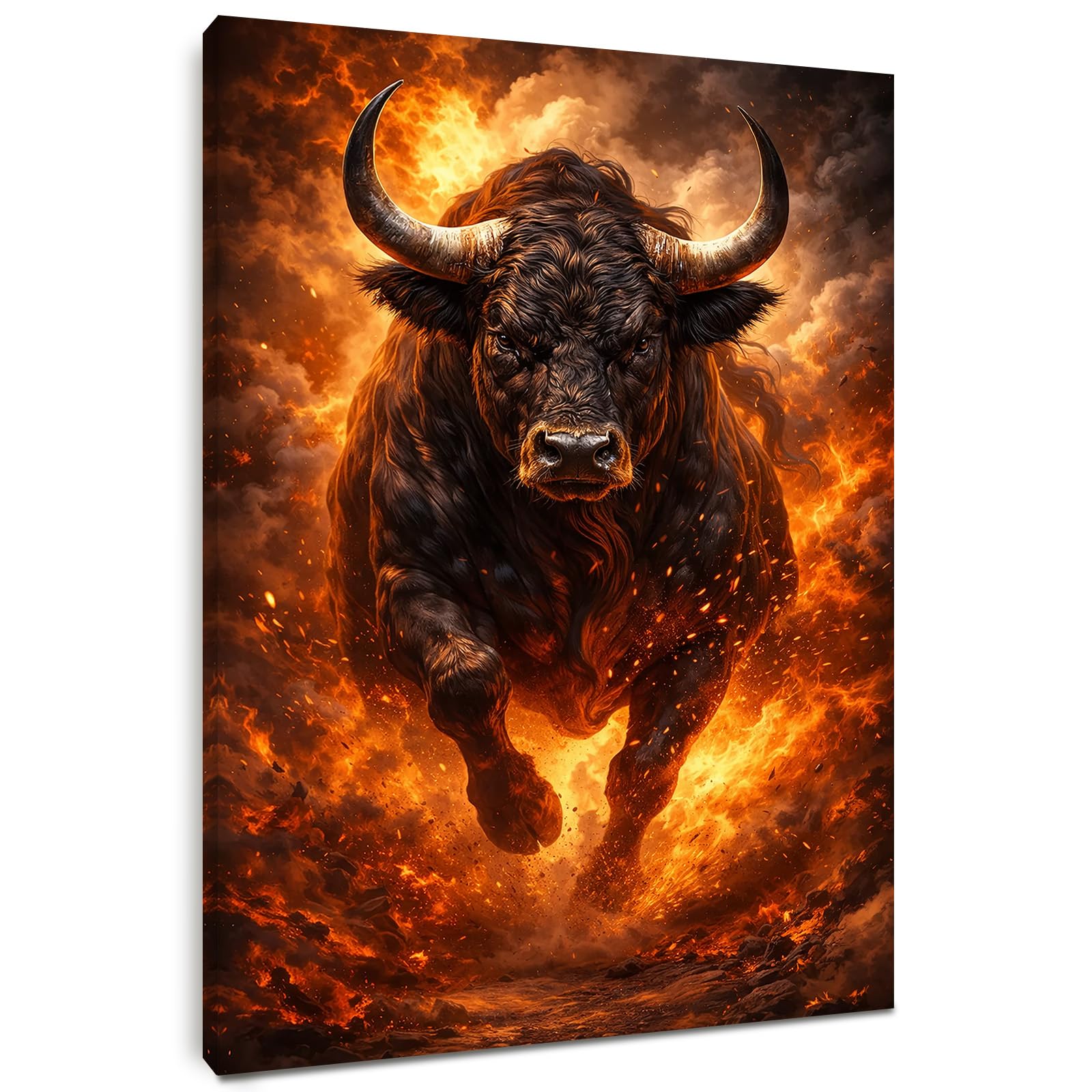 Alptiny 30x40cm Framed Bull Canvas Print – Dramatic Animal Wall Art with Pine Wood Frame, HD Waterproof Wall Art for Living Room or Office, Easy Hang with Hooks & Adhesive Strips
