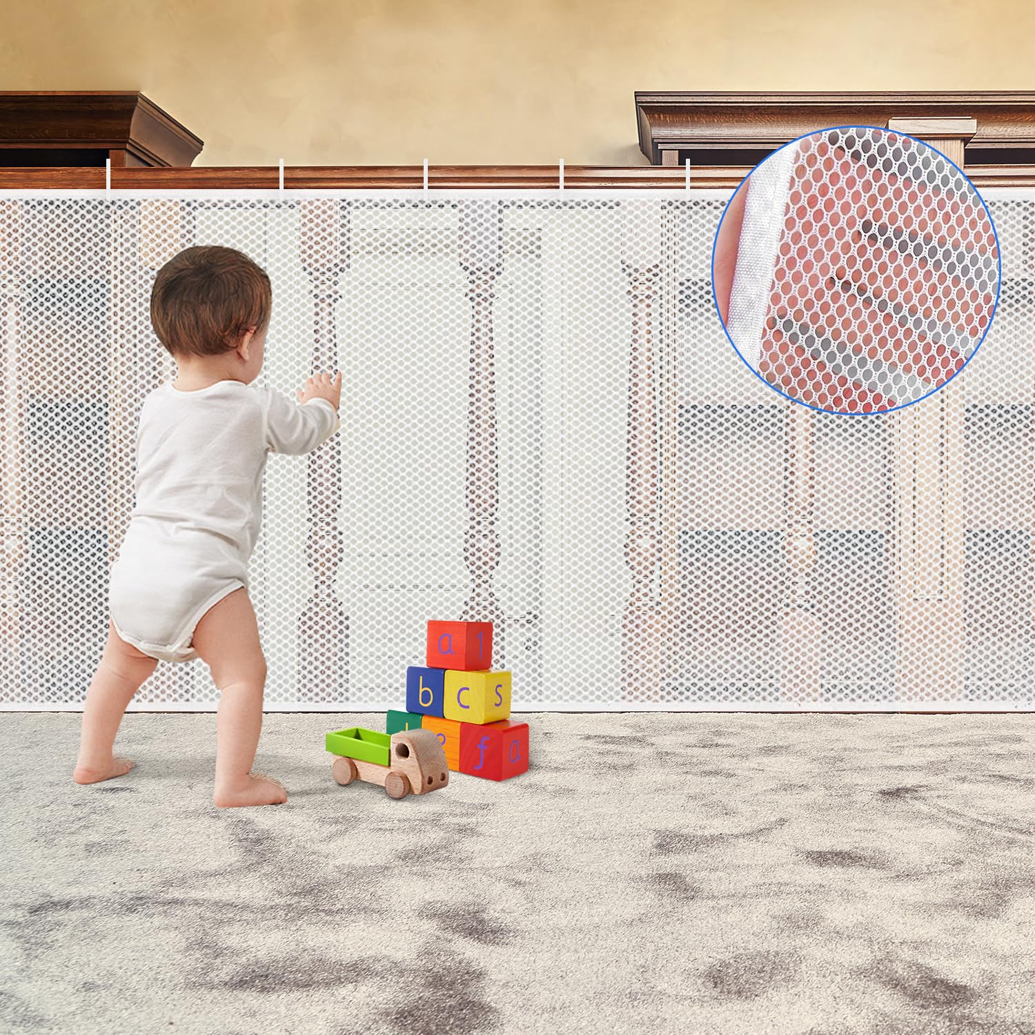 Kinder Sicherheitsnetz, Baby Balkon Geländer Treppenhaus Sicherheitsnetz, Erhöhtes Langlebiger Treppen Schutznetz Treppengeländer Zaun Mesh-Schutznetz für Kinder Haustiere(weiß, L (600 x 90 cm))