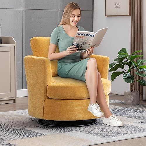 Miniatura 32 de Silla giratoria decorativa, sillas giratorias redondas de felpilla de 31.9 pulgadas de ancho para sala de estar, cómoda y moderna silla giratoria de
