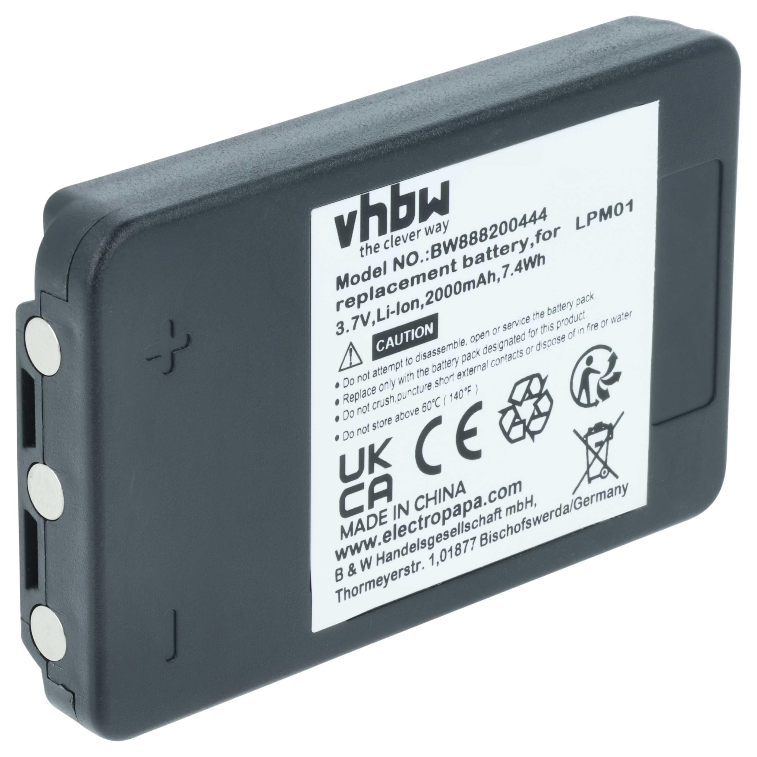 vhbw batteria sostituisce Autec R0BATT00E11A0 per Radiocomando Industriale, Telecomando (2000mAh, 3,7V, Li-Poly) - Nero