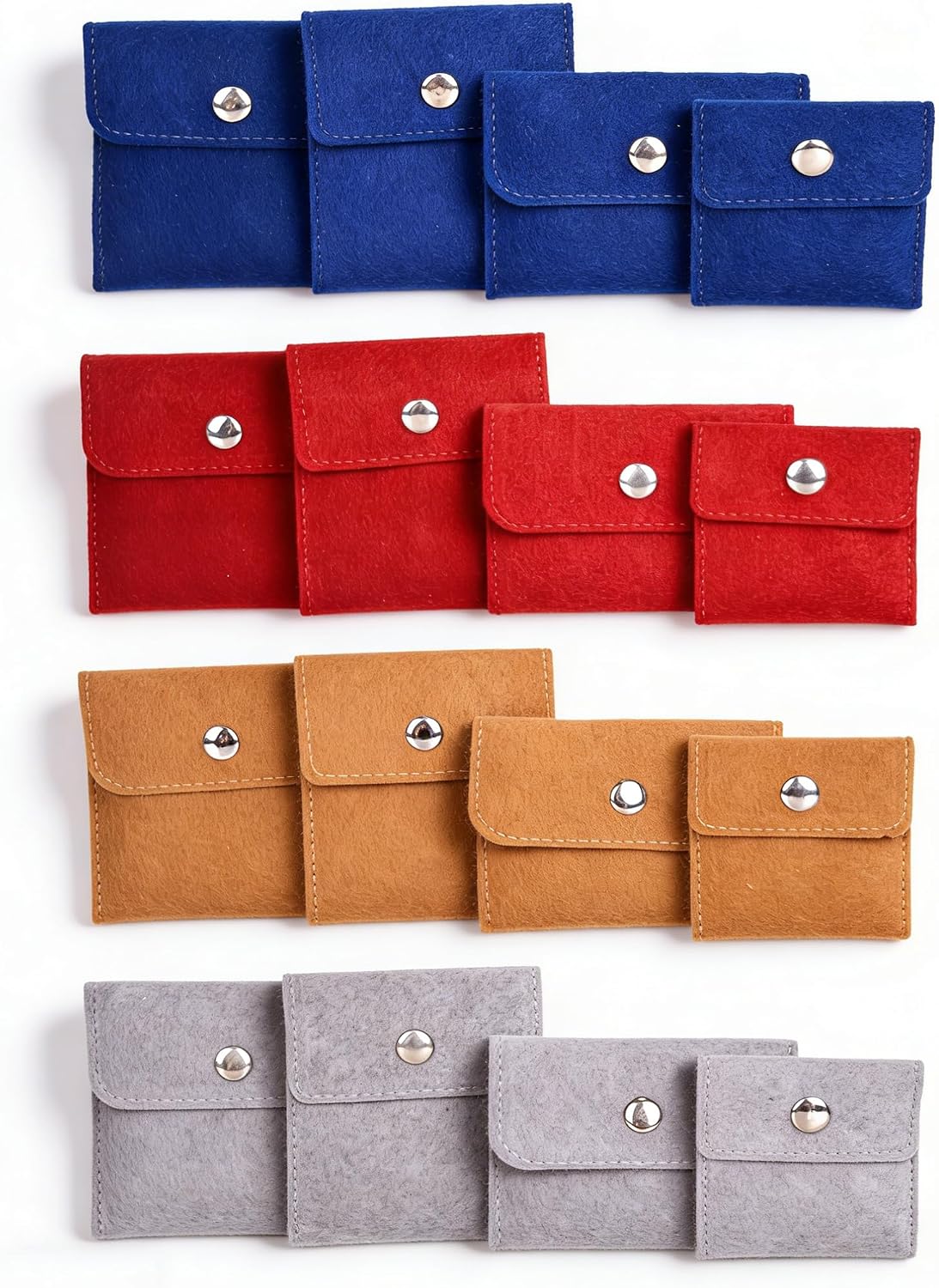 Baitaihem 16 Pack Jewelry Pouch Velvet Pouches Snap Button Portable Jewelry Gift Bag with 4 Sizes Multicolor Pack
