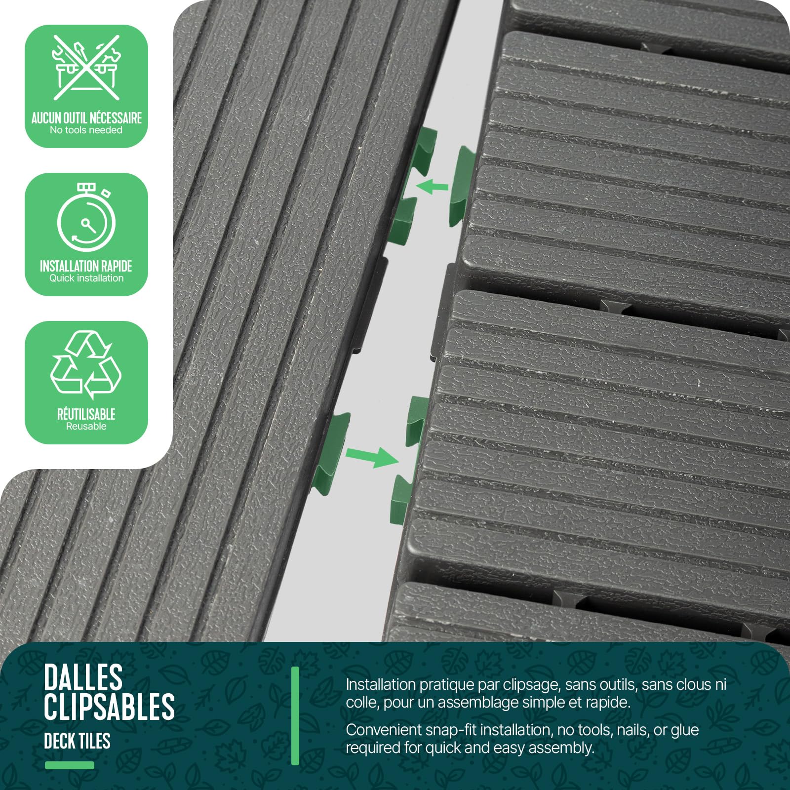 VOUNOT® Set da 22 Piastrelle Esterno ad Incastro 30x30 cm, Pavimento da Giardino Antiscivolo e Drenante, Tagliabili e Resistenti all’Acqua per Terrazza, Patio e Piscina, Antracite