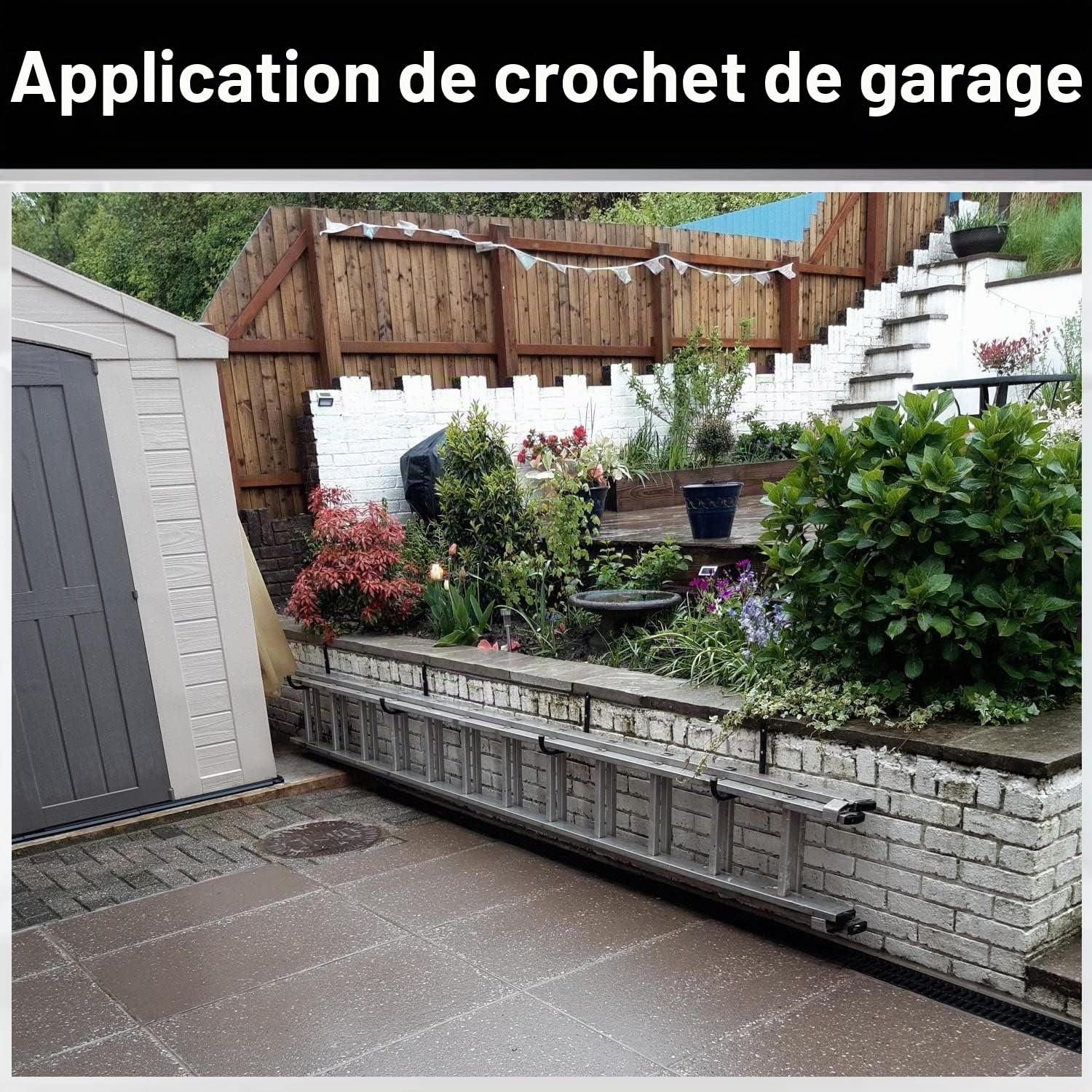 Crochet de rangement de garage robuste, crochets d’échelle muraux de 8 packs avec bras jumbo de 32,5 cm, crochets de garage pour vélo, chaise pliante, articles en vrac