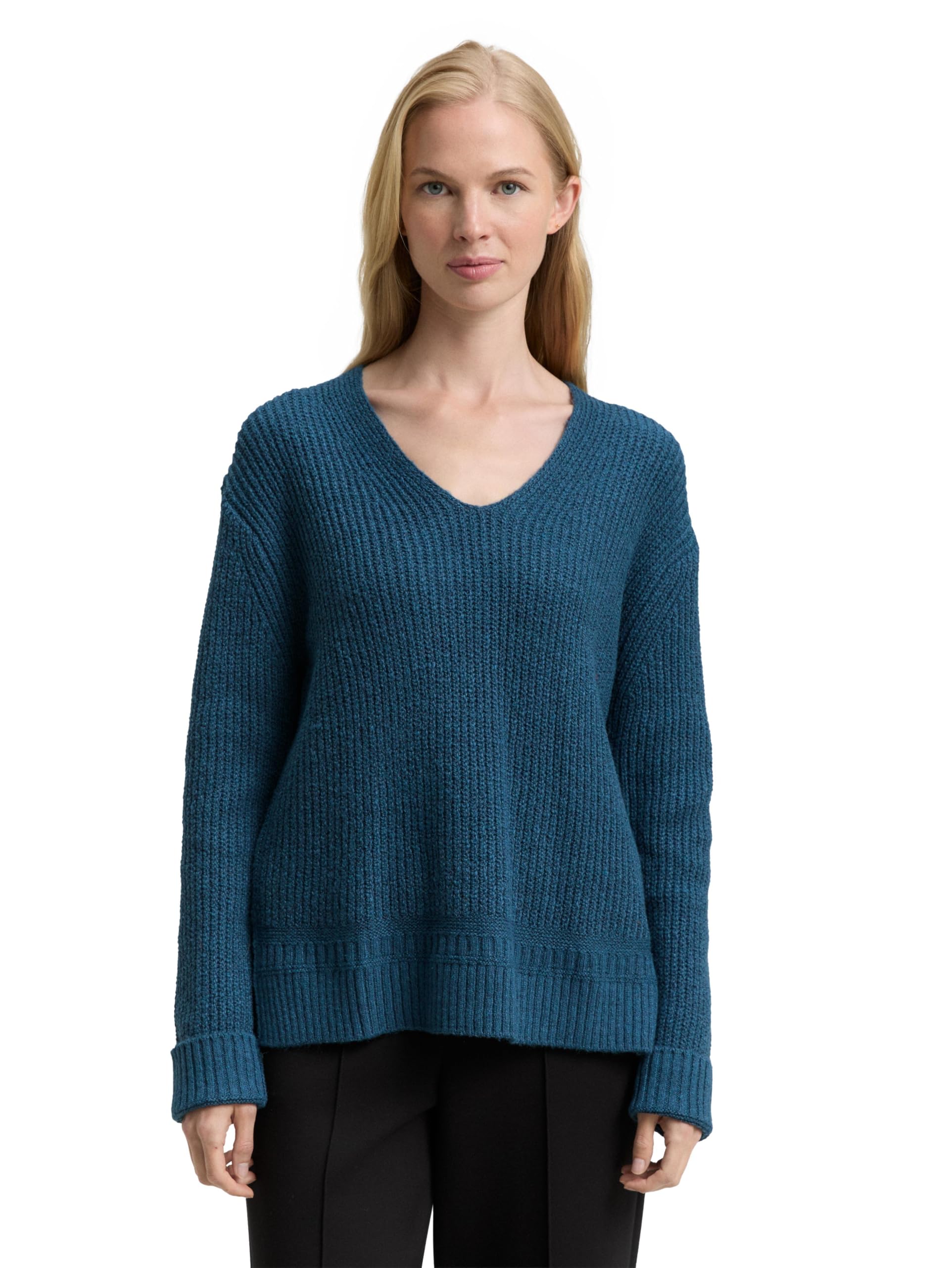 Tom Tailor Damen 1047674 RIPP Strickpullover mit V-Ausschnitt