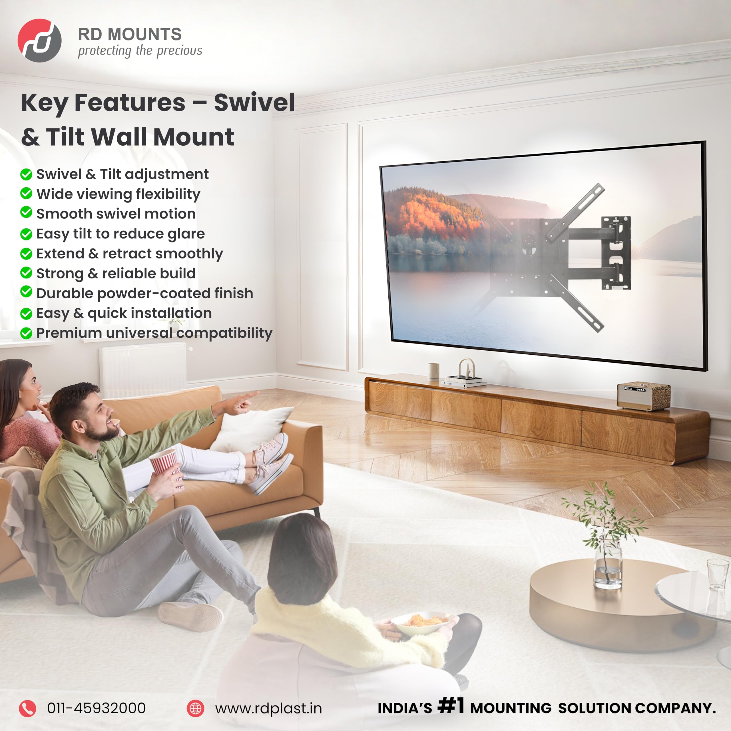 RD MOUNTS Classic Swivel & Tilt TV Wall Mount for 40-55 Inch LED, LCD, QLED & OLED TVs, Heavy Duty Cantilever Articulating Adjustable Wall Bracket, Compatible with Sony, LG, Samsung & More, RW 9844-1 2
