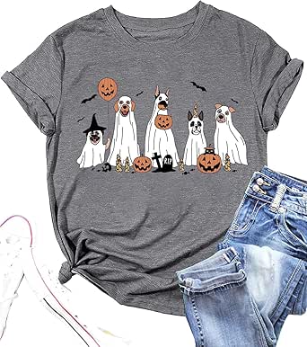 Kids Halloween T-Shirt – Embroidered Ghost & Pumpkin Design, Short Sleeve Tee For Boys & Girls