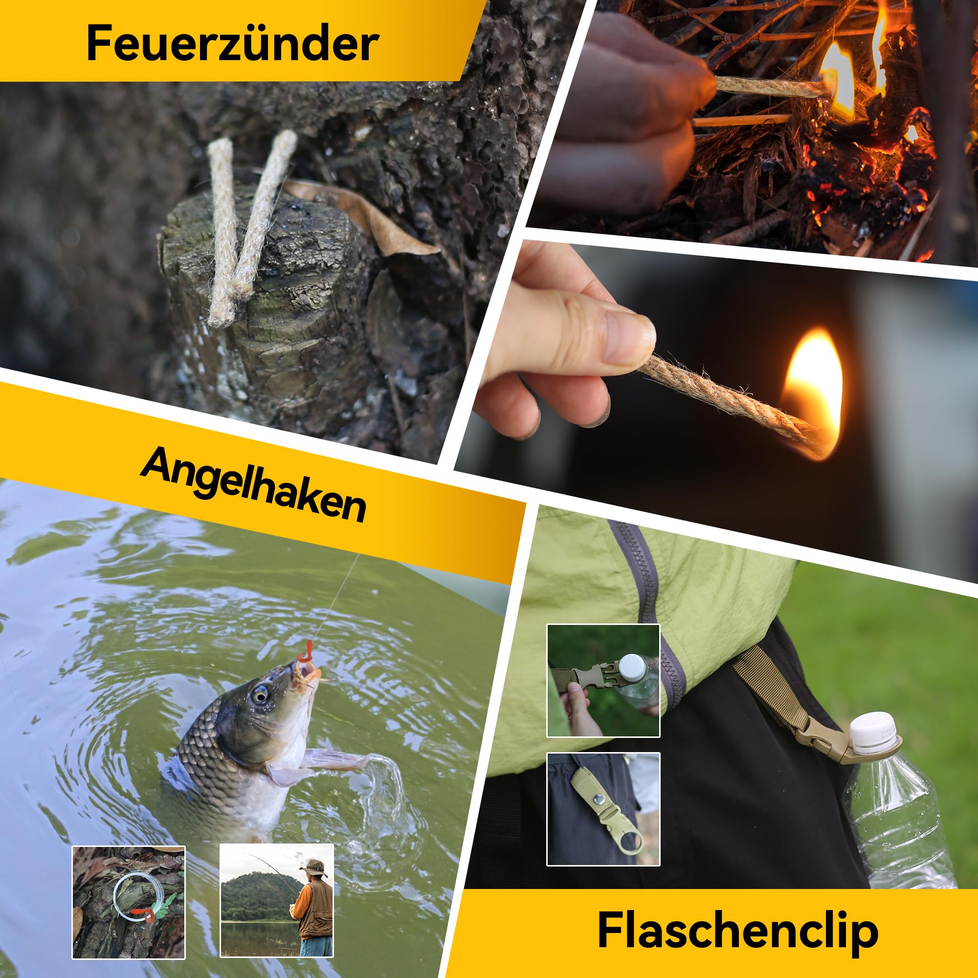 14 in 1 Survival Kit Mehrzweck-Survival-Kit, Erste-Hilfe-Set für Outdoor-Sport, Camping, Bergsteigen, Feuerstein/Thermodecke/Pfeife
