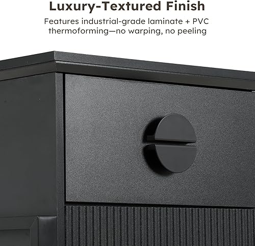 Miniatura 6 de Soporte de TV acanalado para sala de estar, soporte de TV negro de 70 pulgadas con tomas, centro de entretenimiento de 38 pulgadas de alto