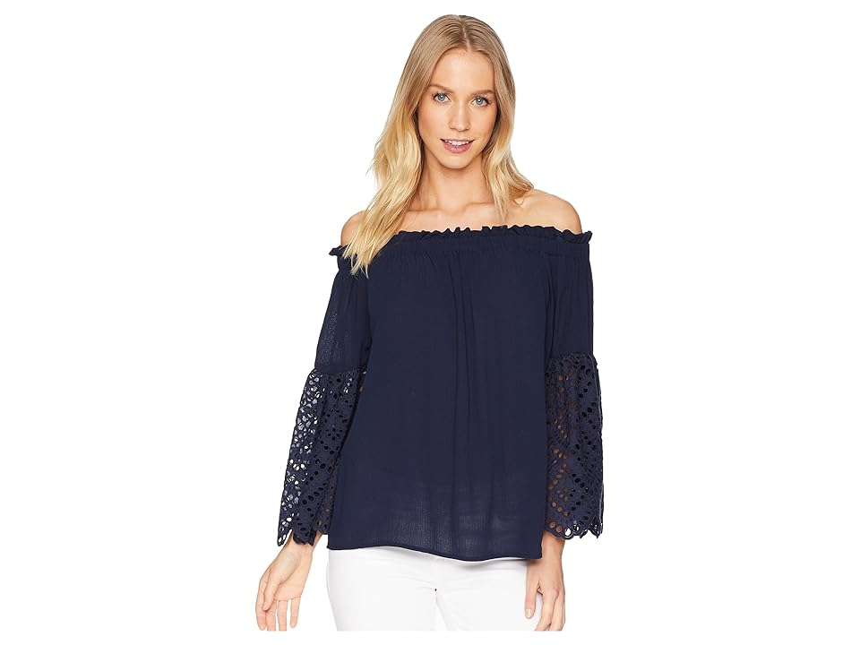 

1.STATE Off Shoulder Blouse with Eyelet Sleeves (Night Navy) Women's Blouse