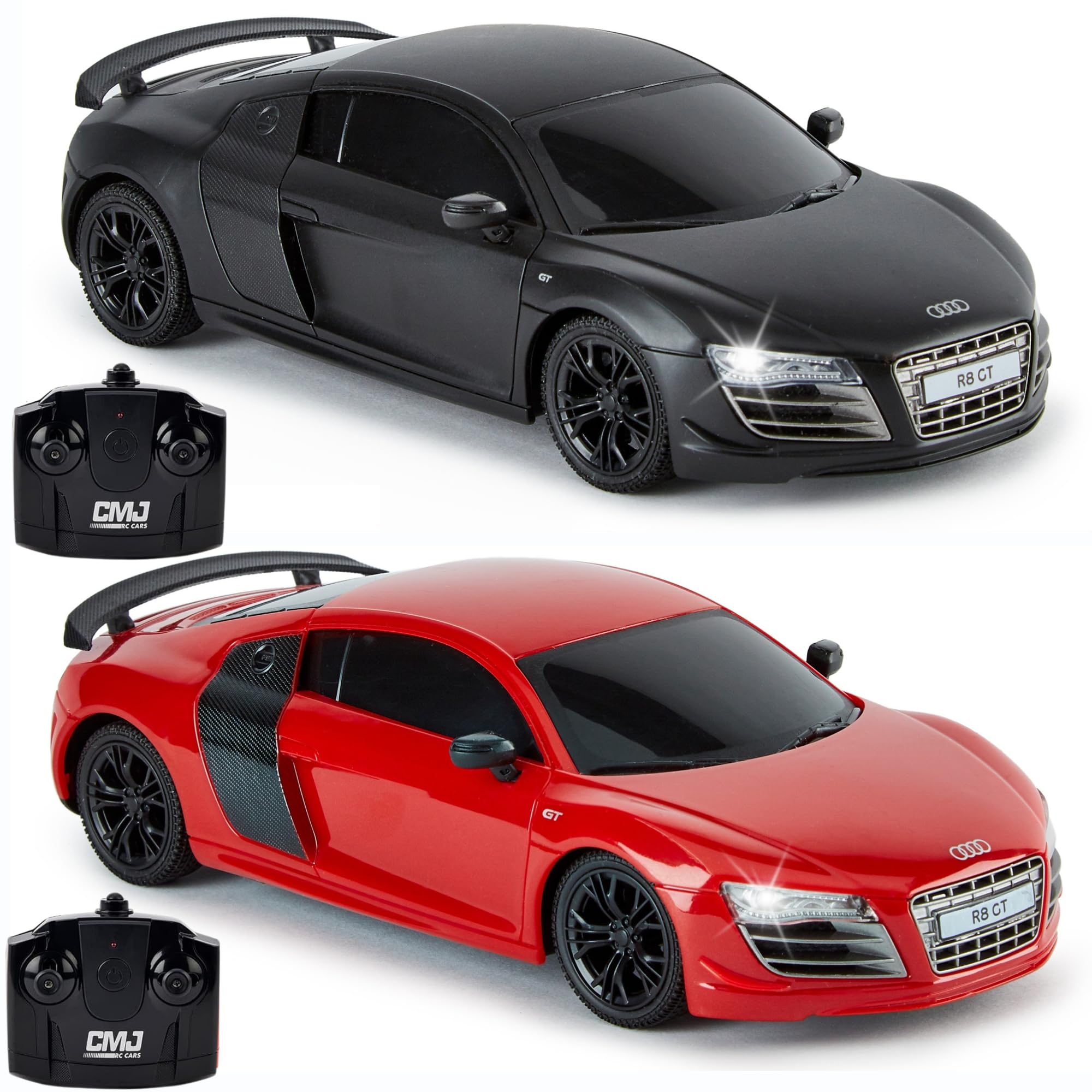 CMJ RC Cars Twin Pack: Officially Licensed Red & Black Audi R8 GT  Radio Controlled RC Car Boys Girls Toys 1:24 scale, 2.4Ghz