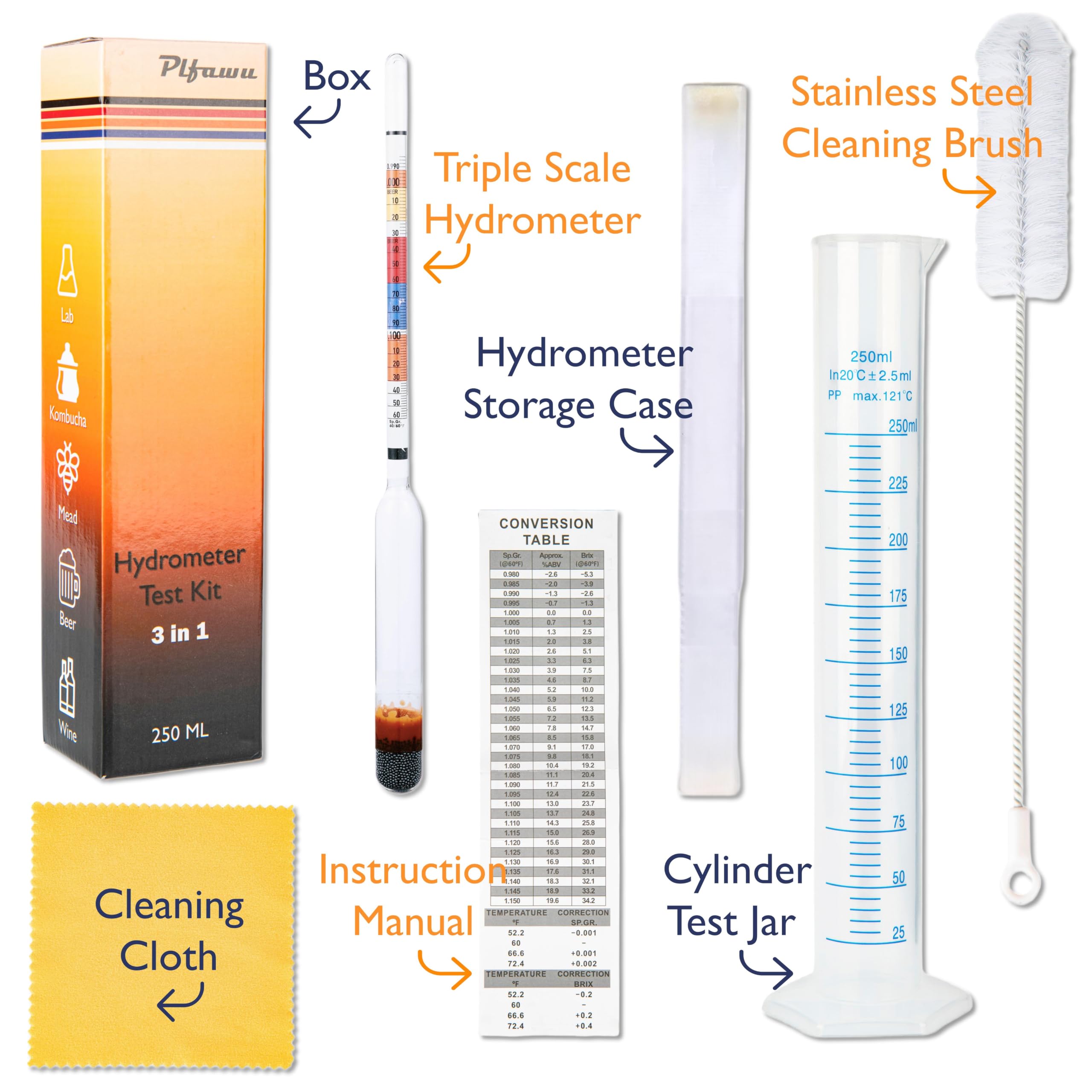 Lab Hydrometer Kit - ABV, Brix & SG Tester -4