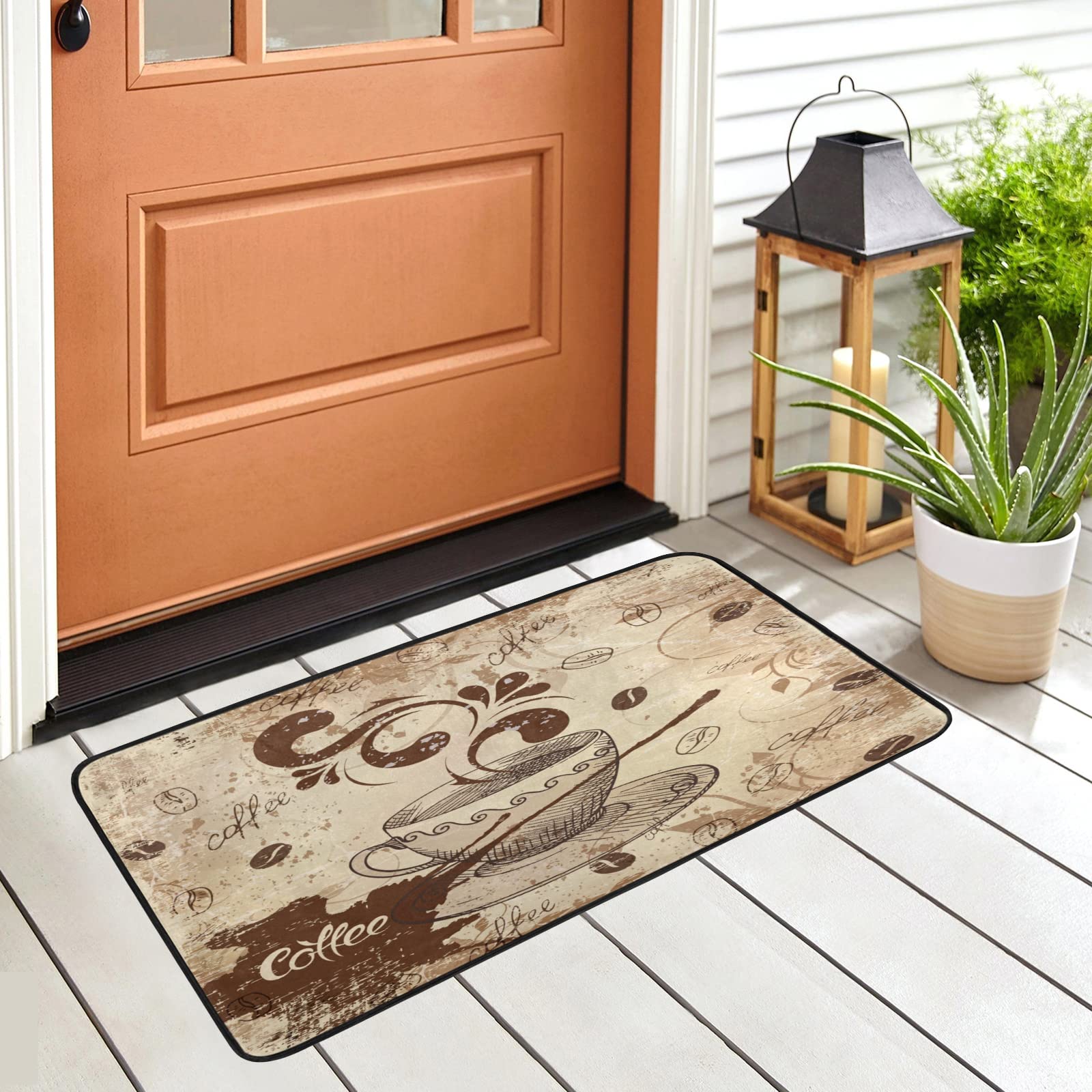 Coffee Cup Kitchen Rug Washable Bath Floor Mat Retro Non-Slip Area Runner Carpet Doormat for Bathroom Living Room Bedroom 24x16 inch