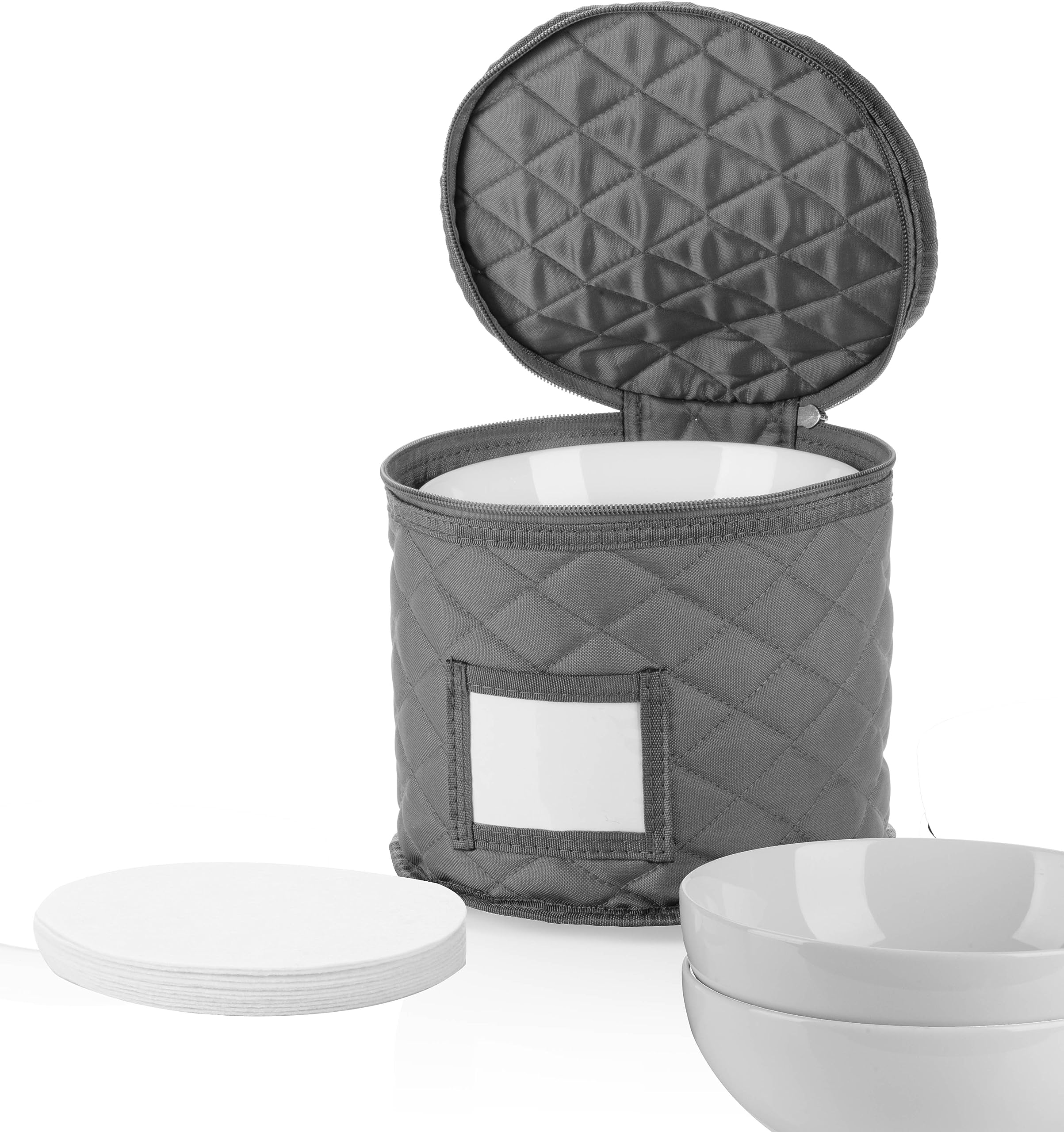 2 Pack - 7" Saucer Storage Case - China Storage Container - Stackable With Padded Interior to Store your Dinnerware Dishes - 24 Felt Dividers Included - Great for Small Plates, Bowls, Appetizer Plates