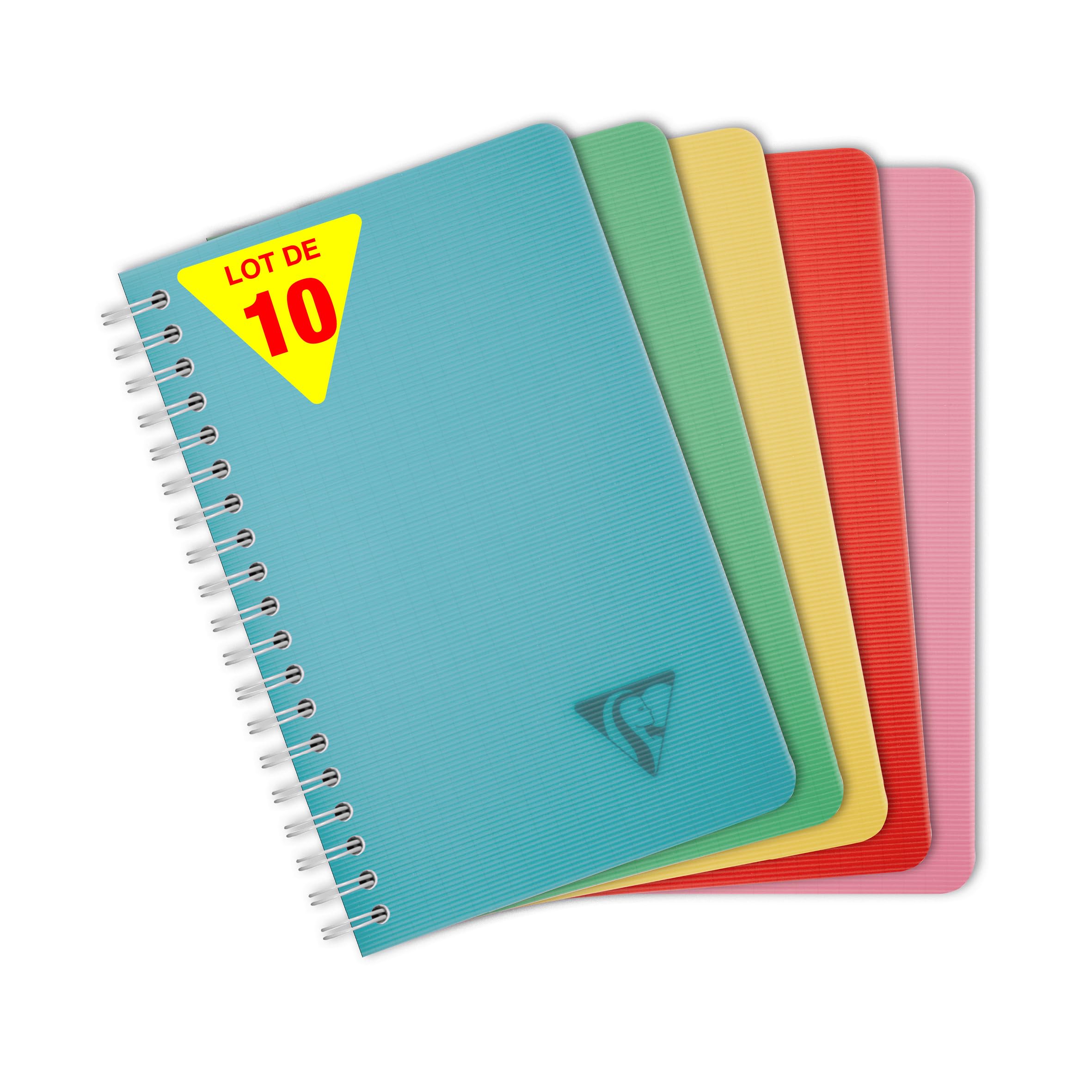 Clairefontaine 327535CPack LiniColour ESSENCE Set of 10 Spiral Notebooks 11x17- 100 Pages Small Squares - White Paper 90g - Clear Polypro Cover - Random Colour
