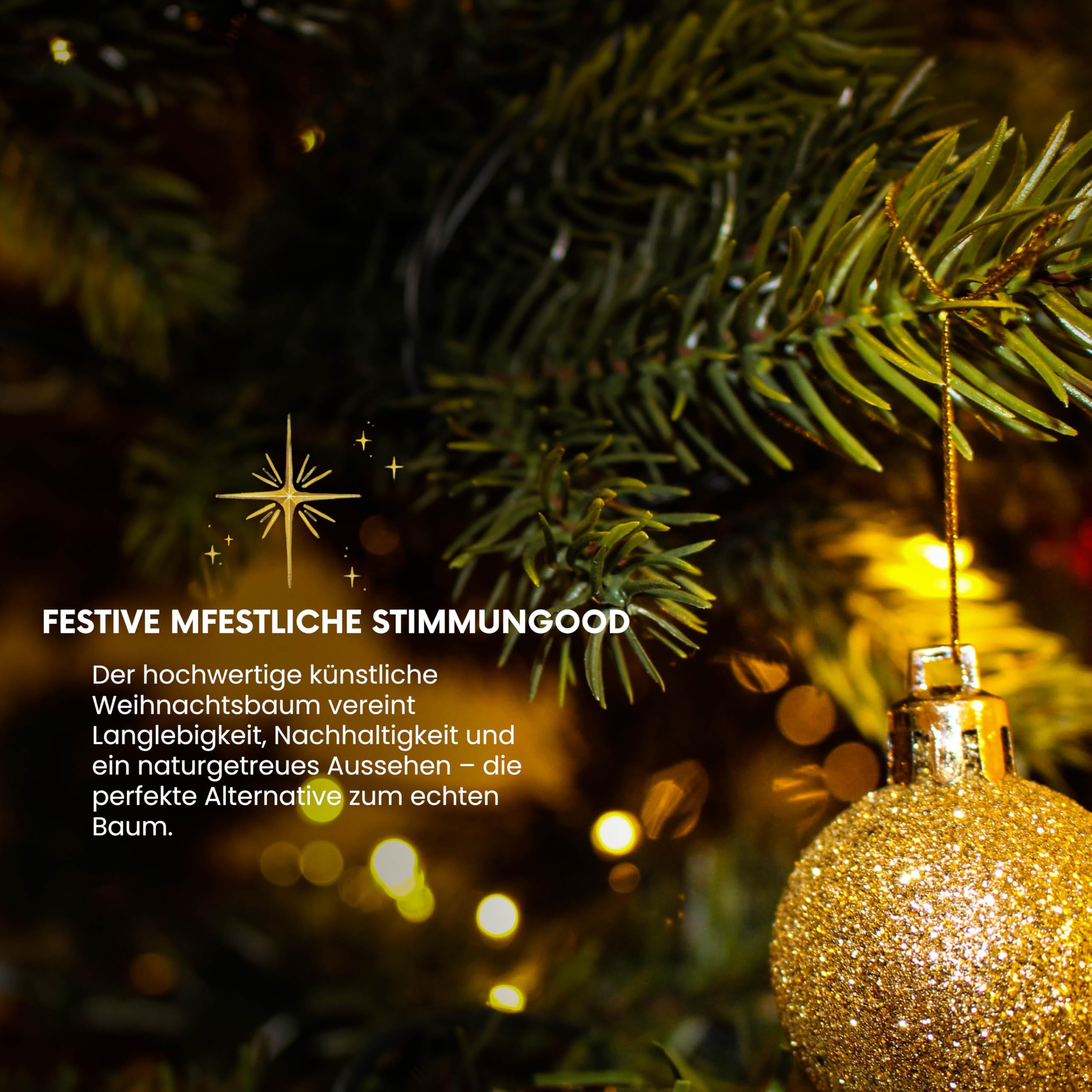 SMEREKA® Künstlicher Weihnachtsbaum 180 cm [Spritzguss 100% 3D-Zweigen mit 2155 Spitzen, dicht] Naturgetreuer, Made in EU - Nordmanntanne Tannenbaum Künstlich mit Metallständer - Christbaum